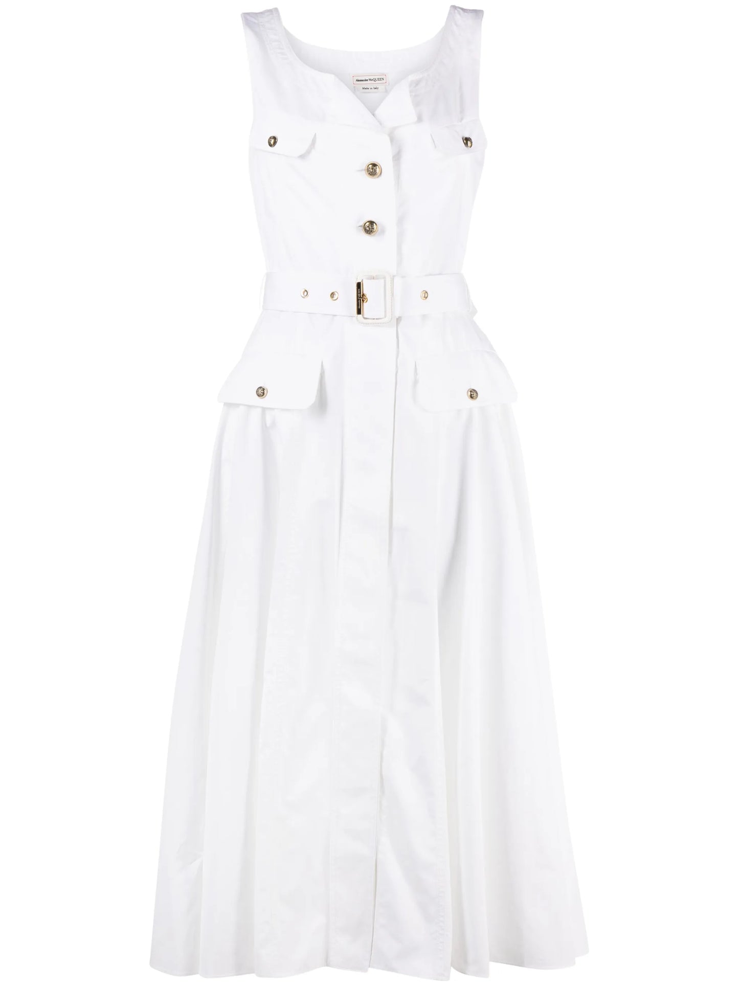 belted cotton-poplin midi dress