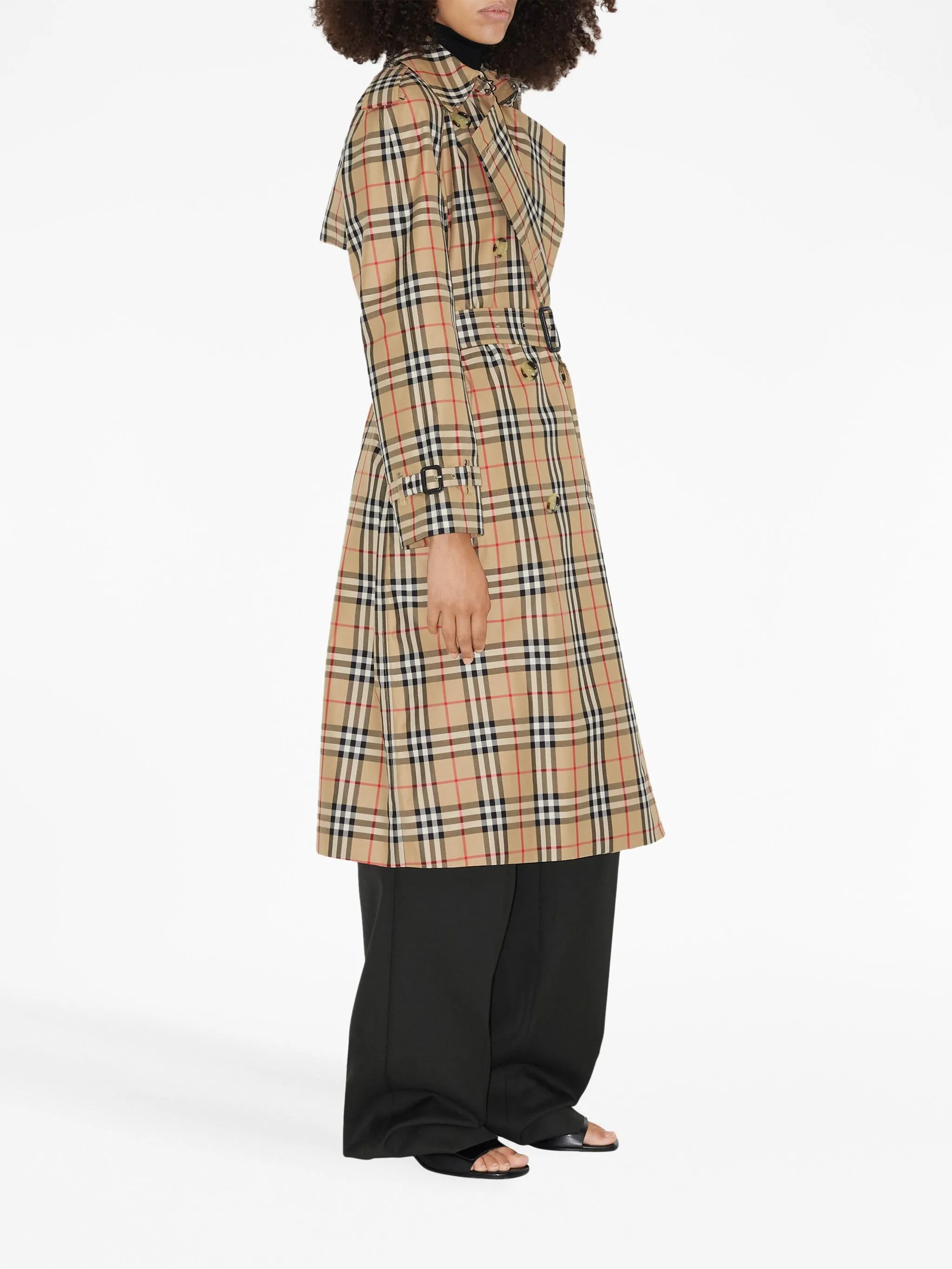Vintage Check-print trench coat