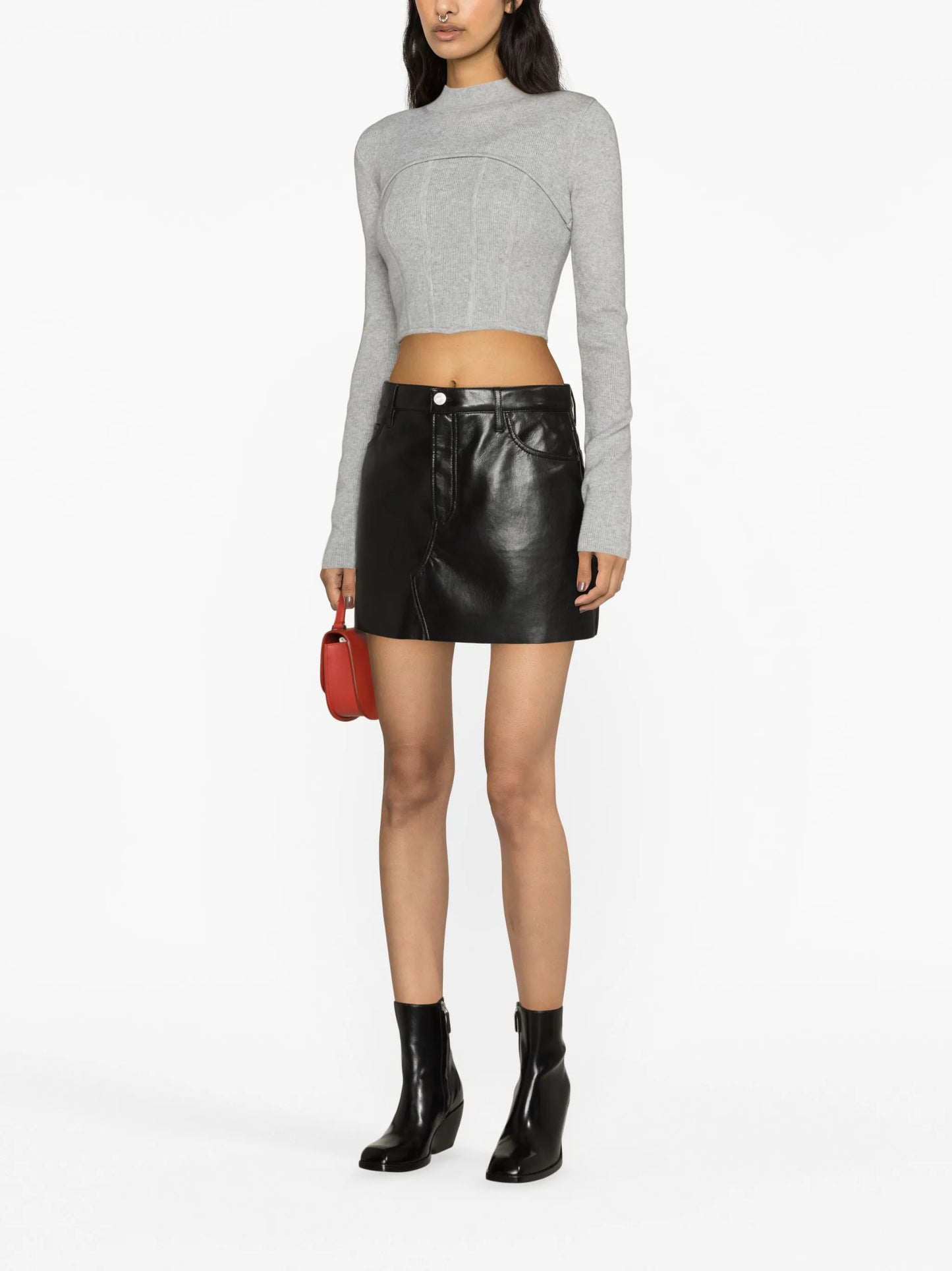 high-waist leather mini skirt