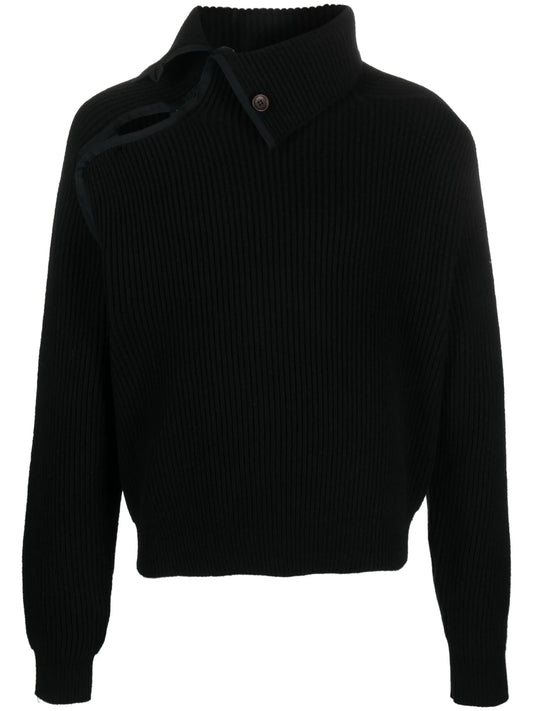 asymmetric ribbed-knit jumper