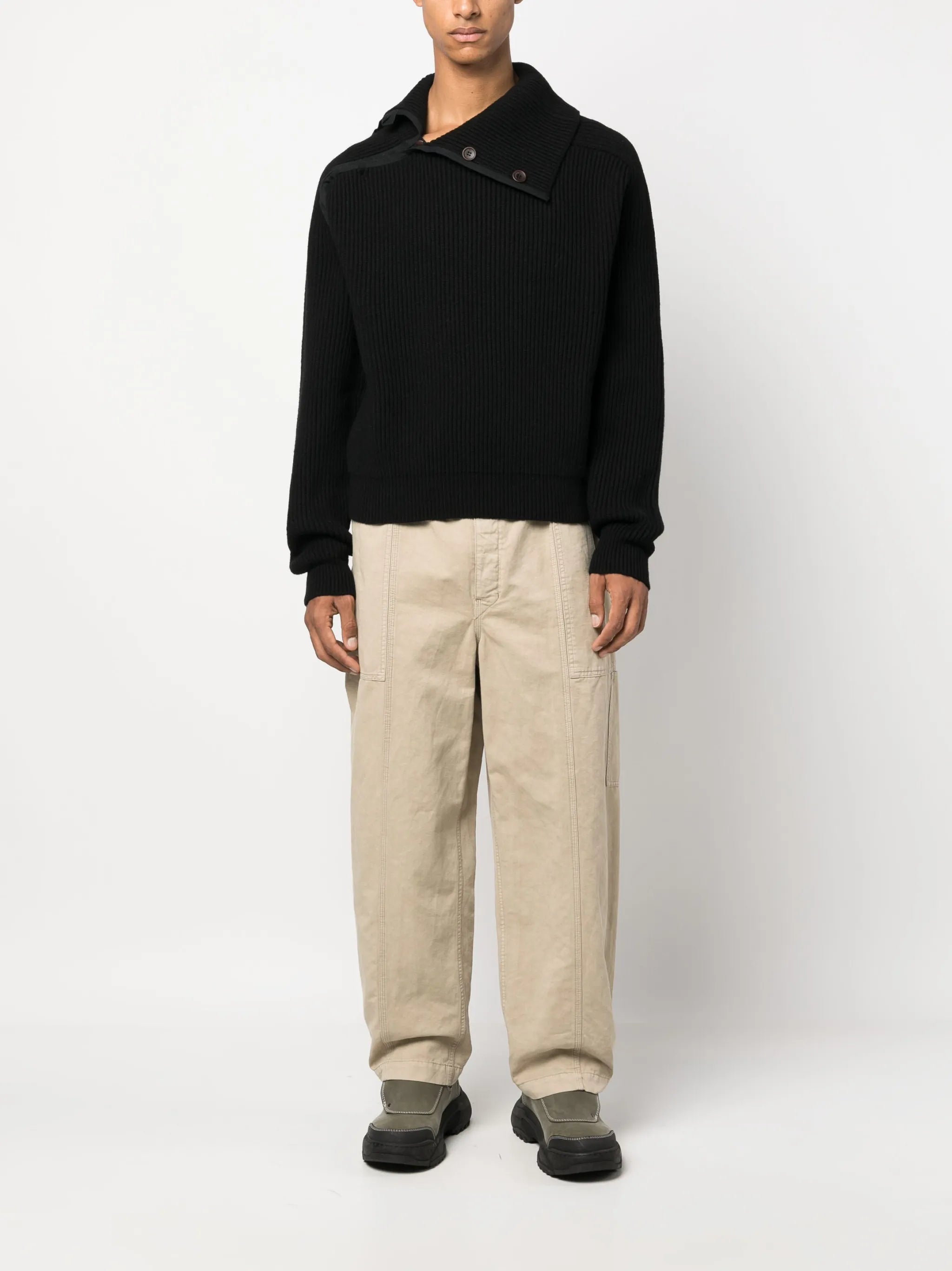 asymmetric ribbed-knit jumper