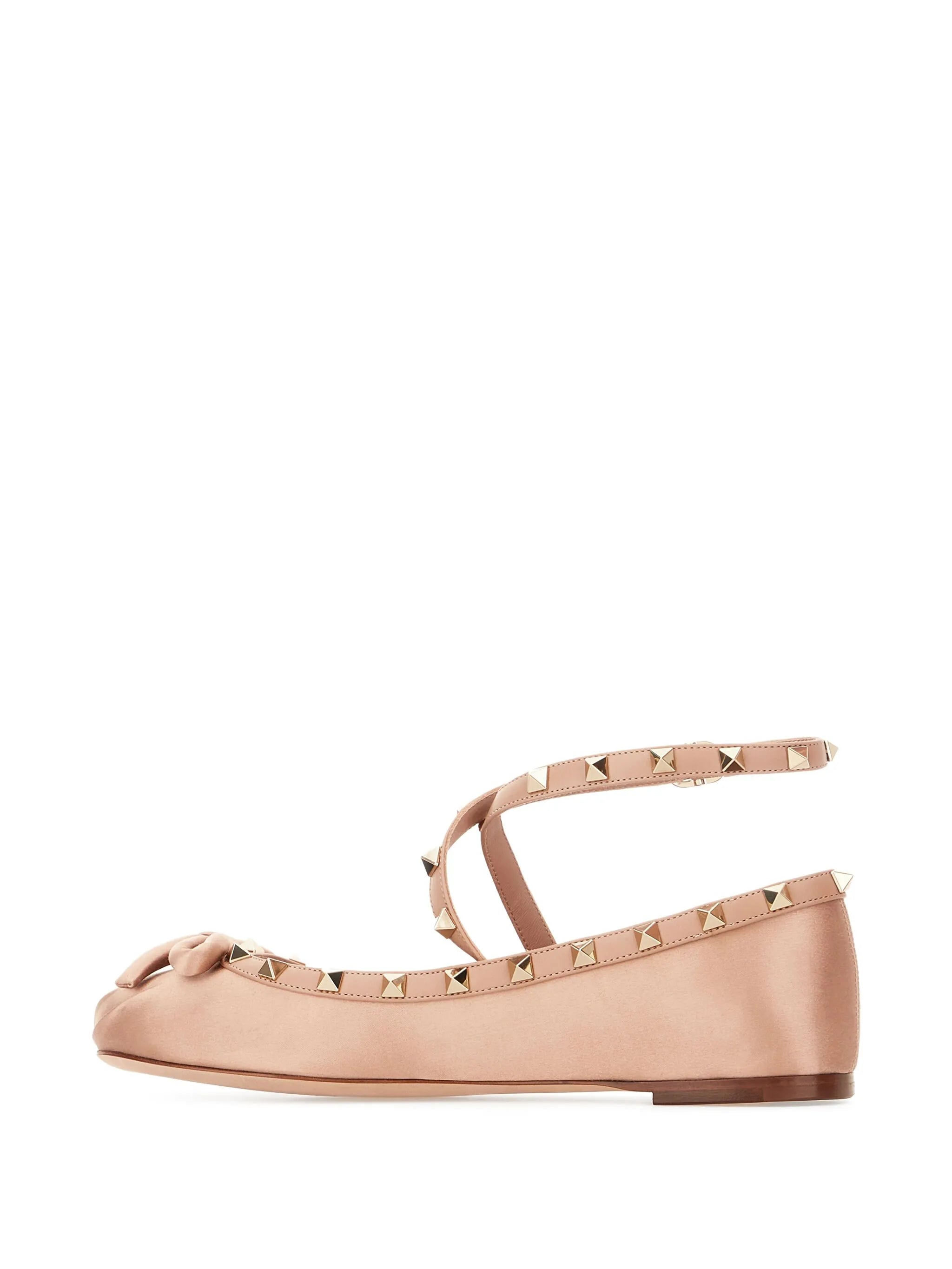 Rockstud satin ballet flats