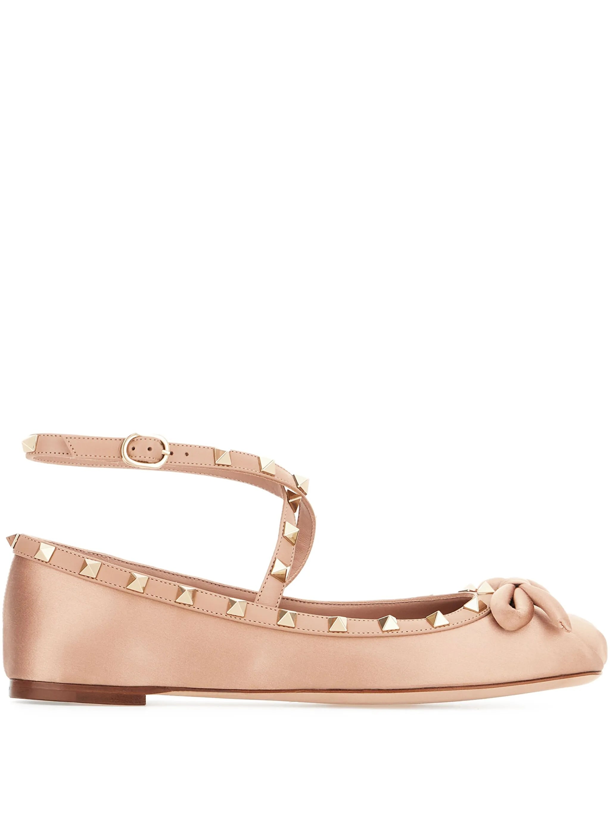 Rockstud satin ballet flats