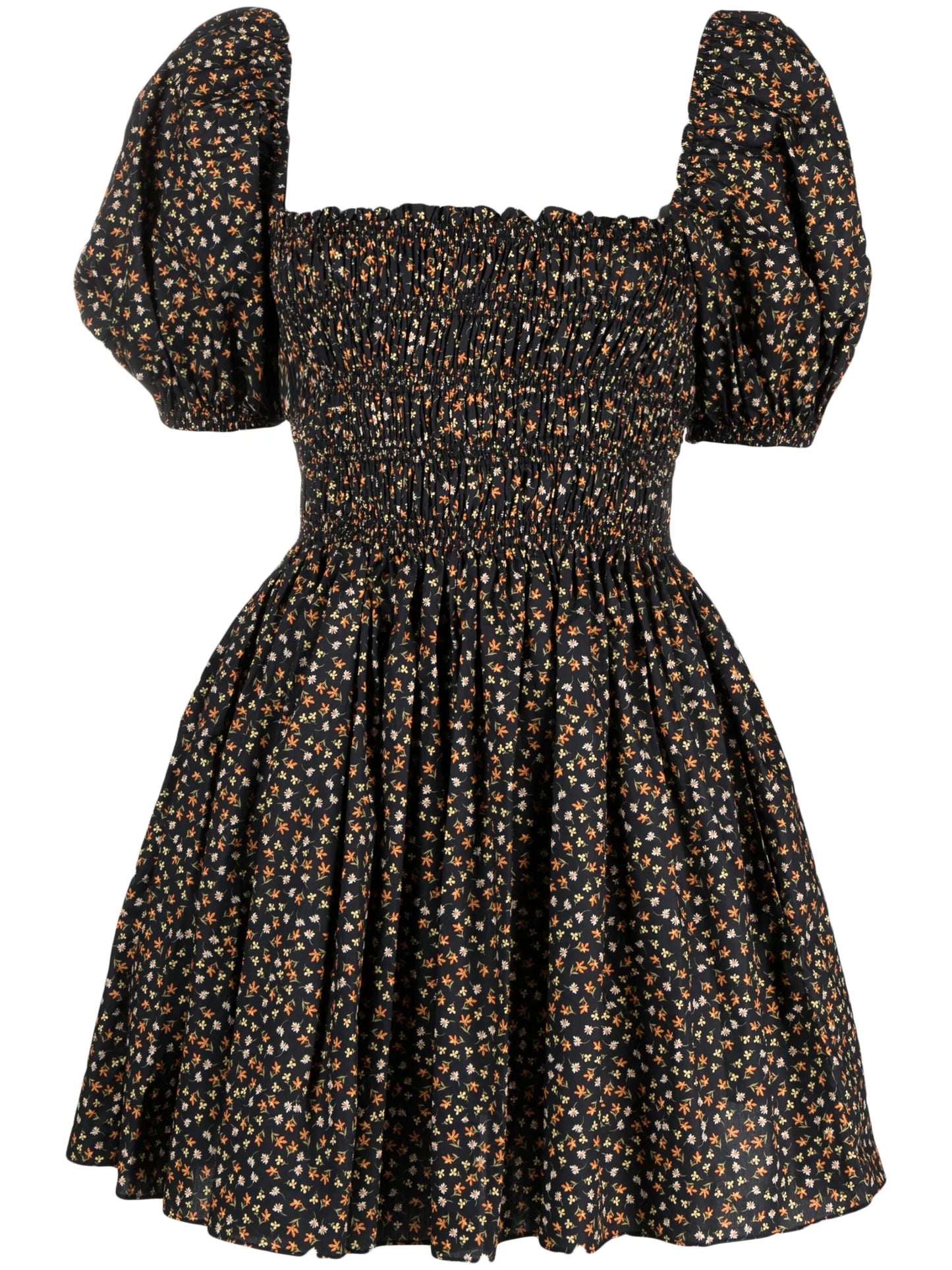 floral-print shirred minidress