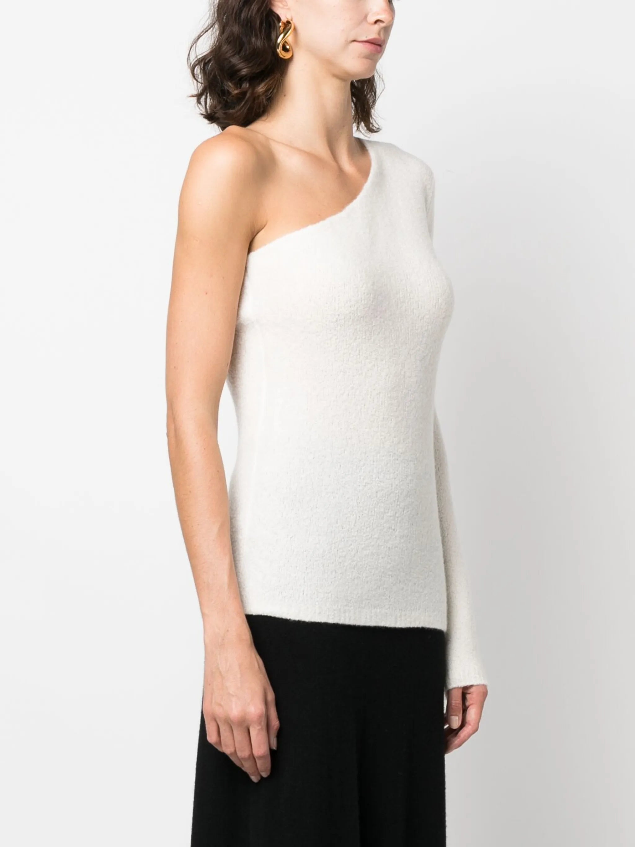 one-shoulder cashmere-bouclé jumper