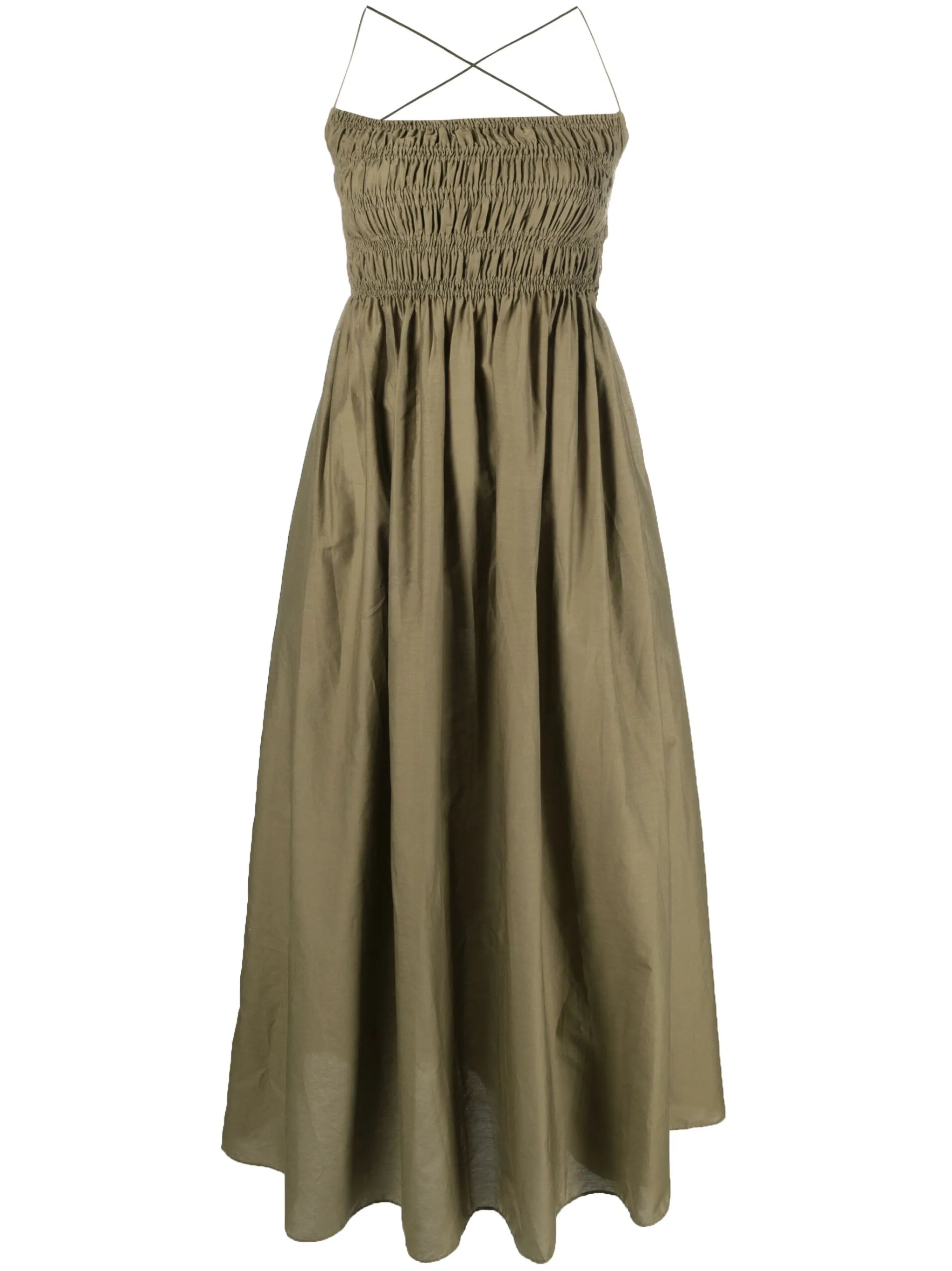 shirred empire midi dress