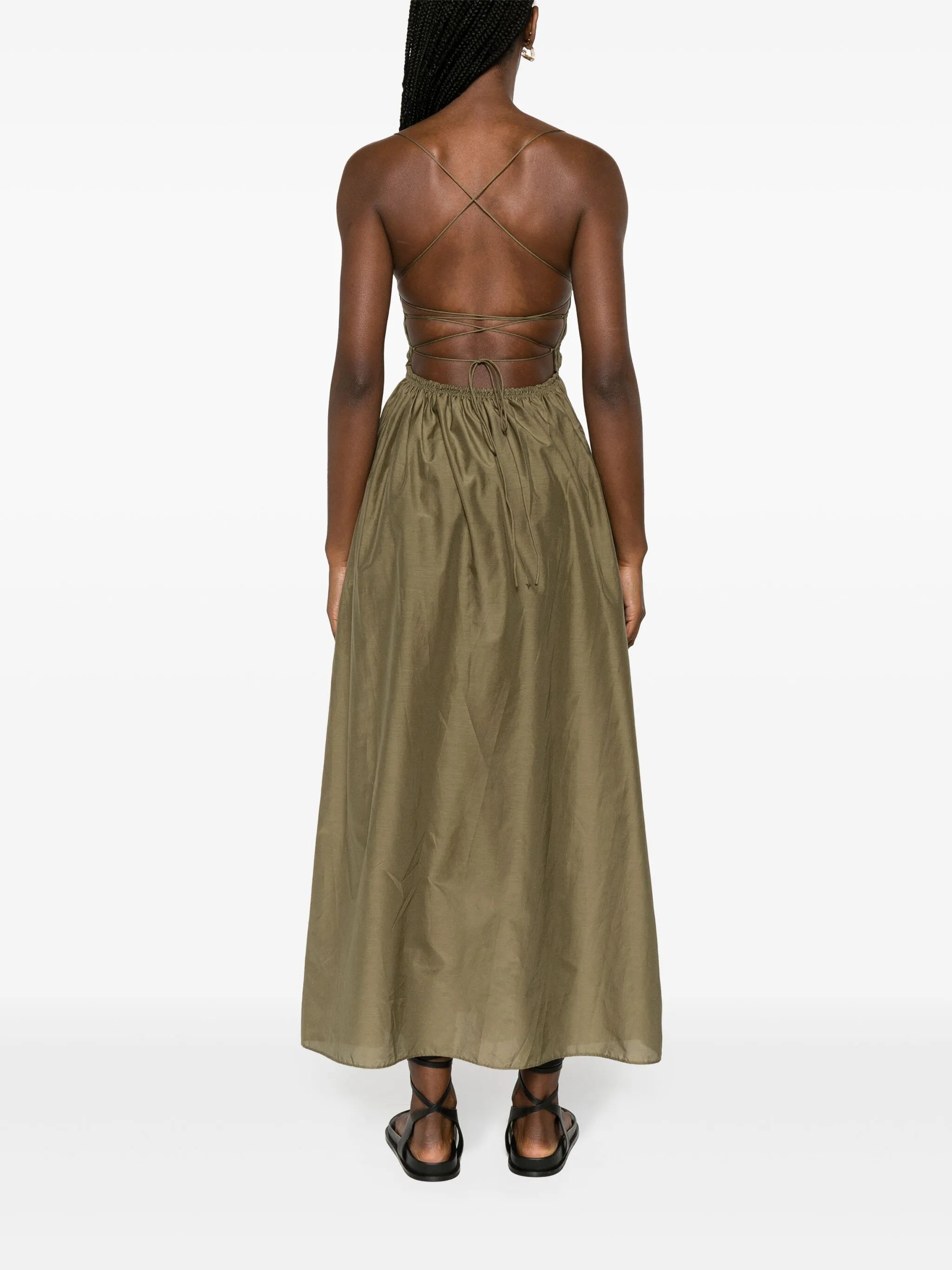 shirred empire midi dress