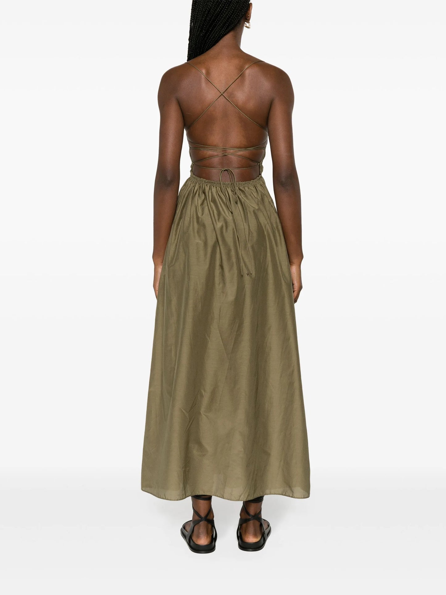 shirred empire midi dress