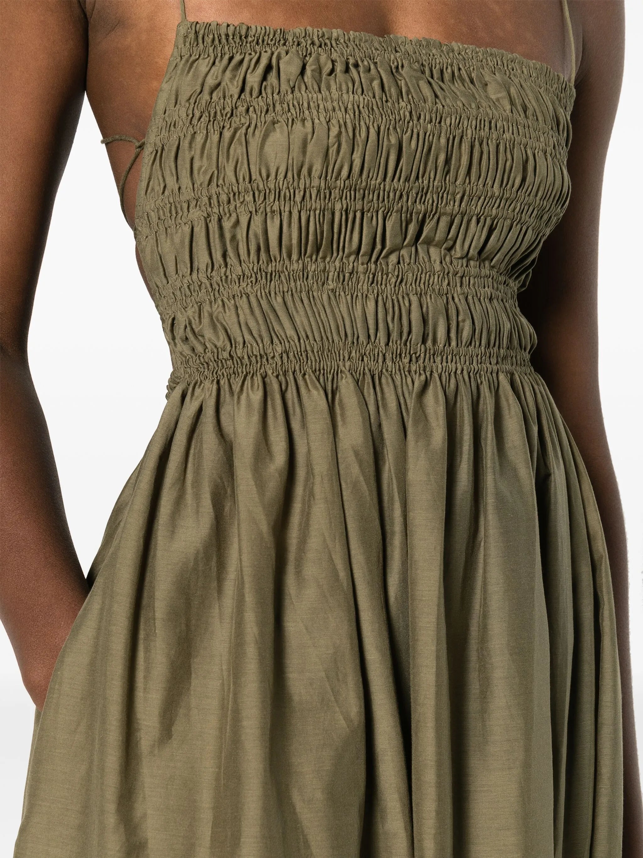 shirred empire midi dress
