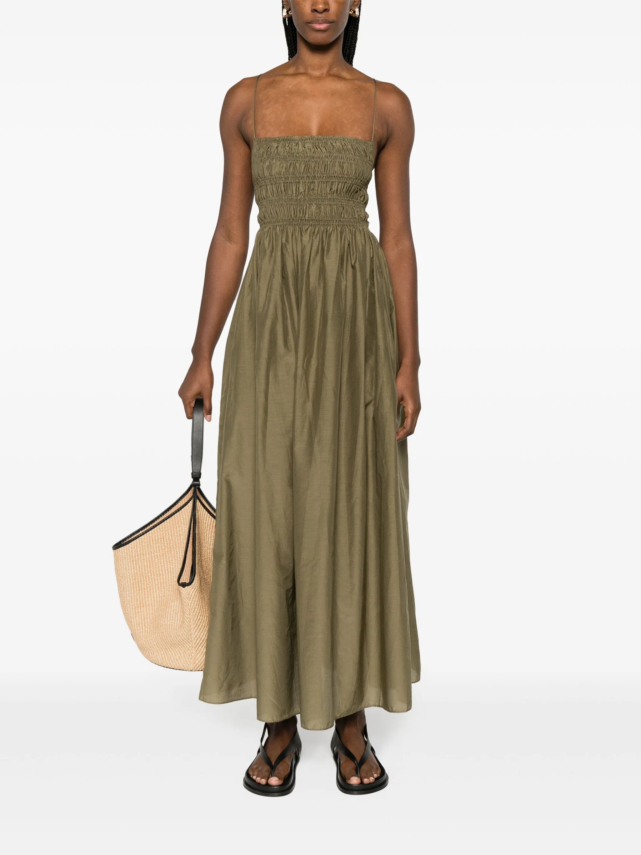 shirred empire midi dress