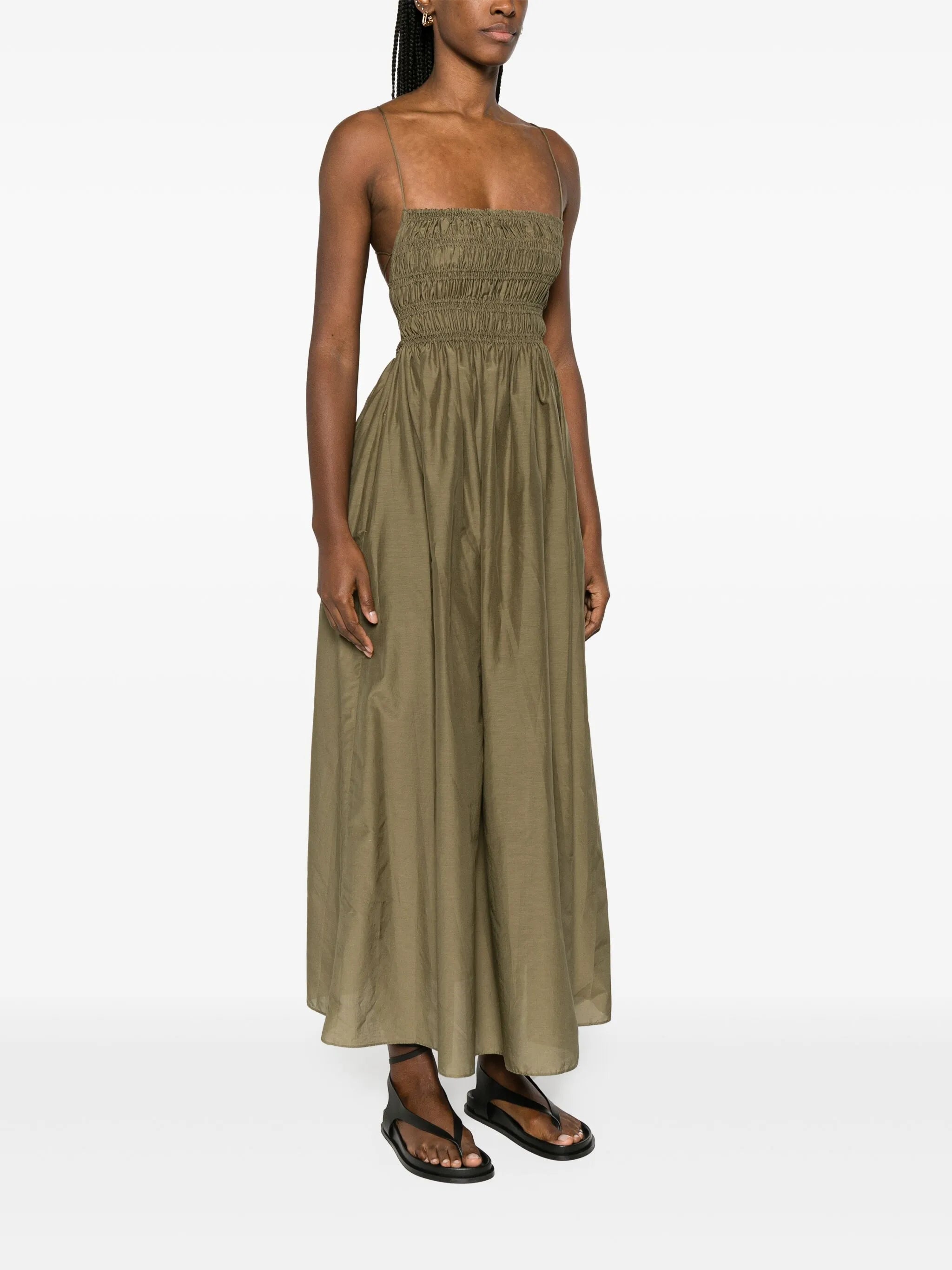 shirred empire midi dress