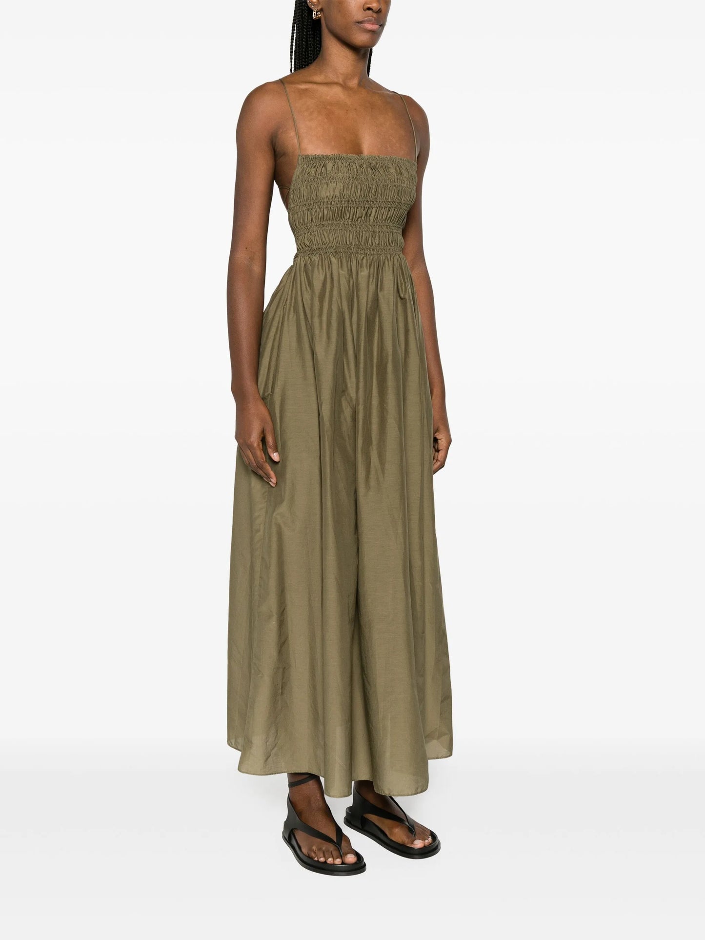 shirred empire midi dress