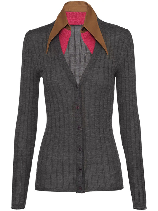 collar-detail cashmere-silk cardigan