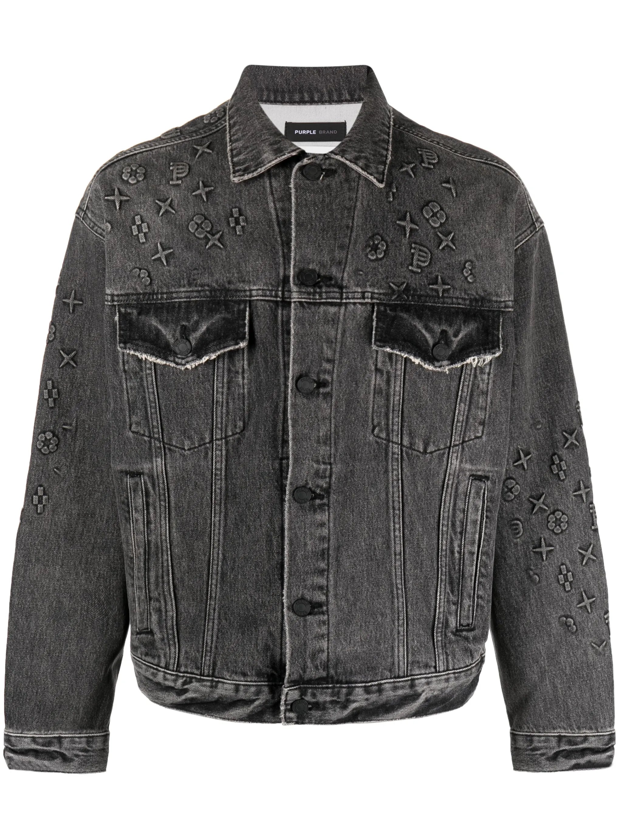 embossed-details denim jacket