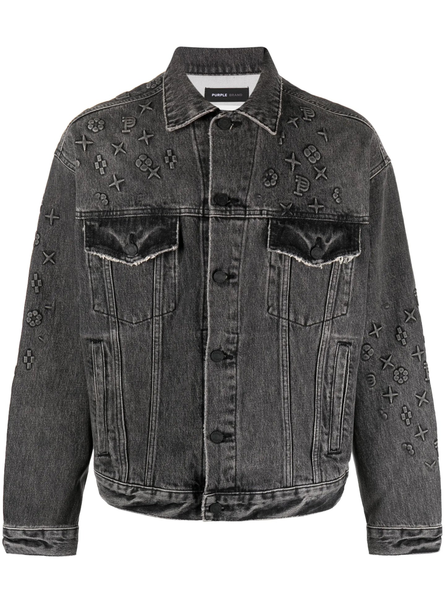 embossed-details denim jacket
