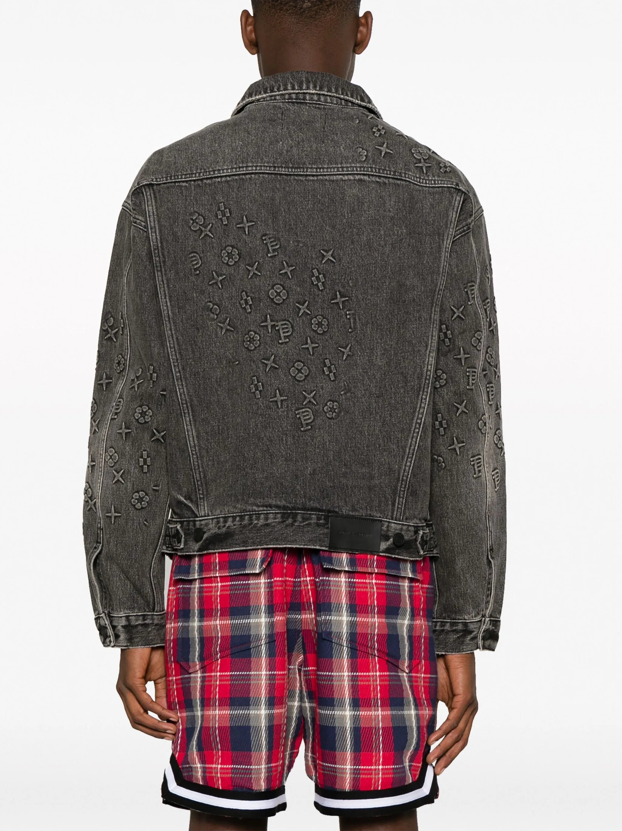 embossed-details denim jacket