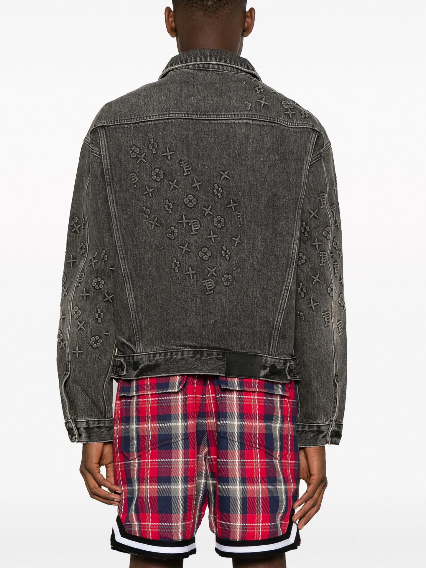 embossed-details denim jacket