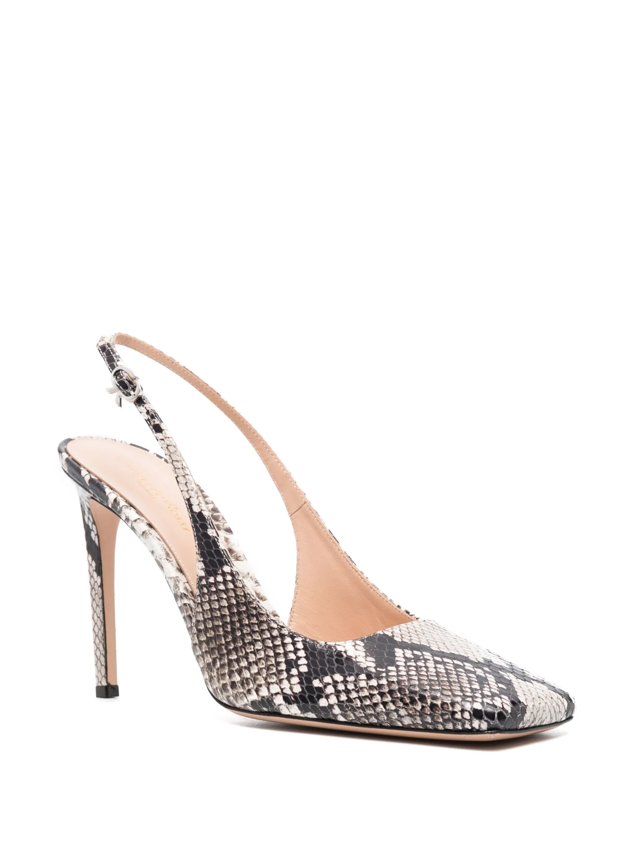 snakeskin-effect square-toe pumps