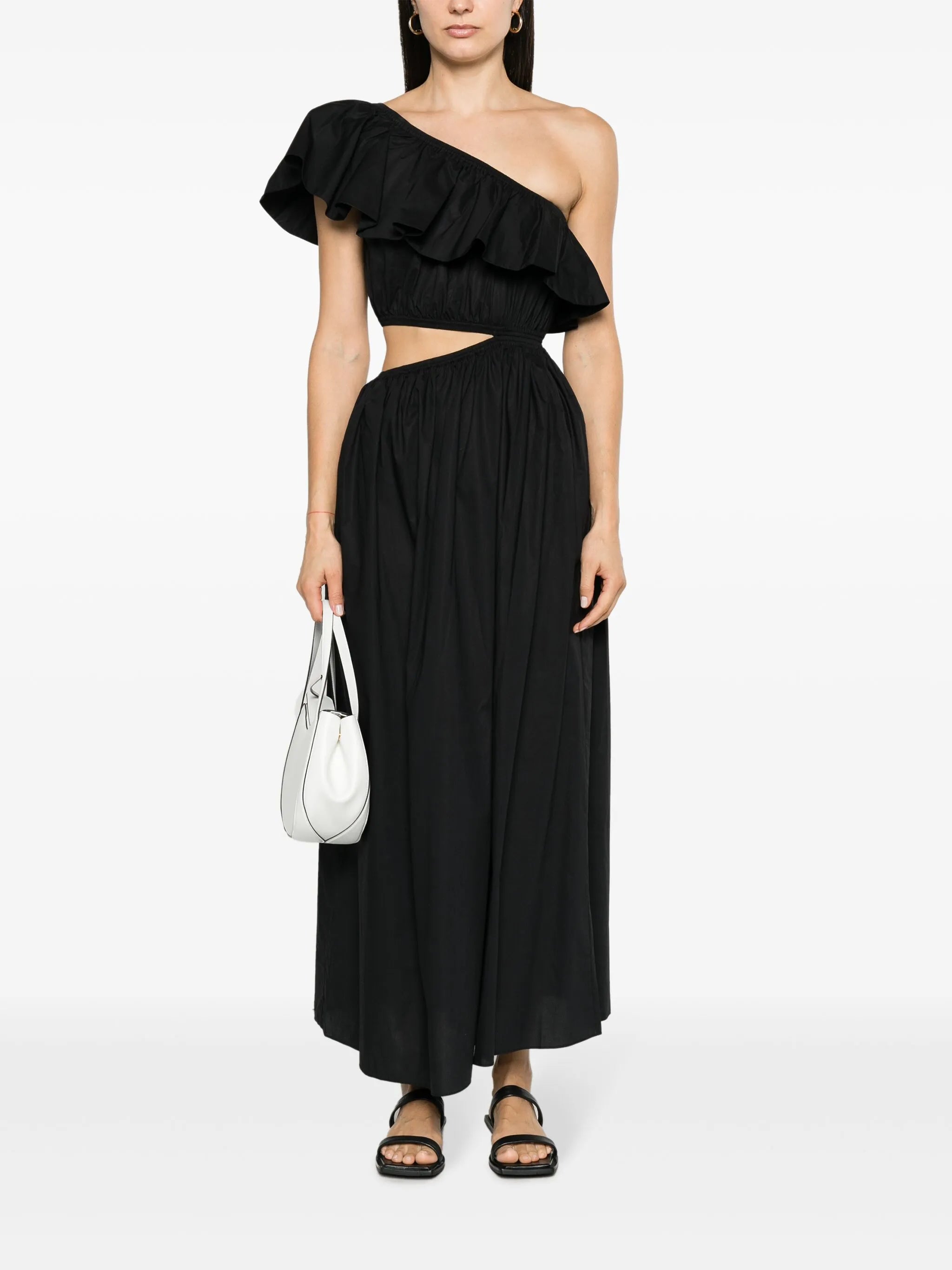 one-shoulder asymmetric maxi dress