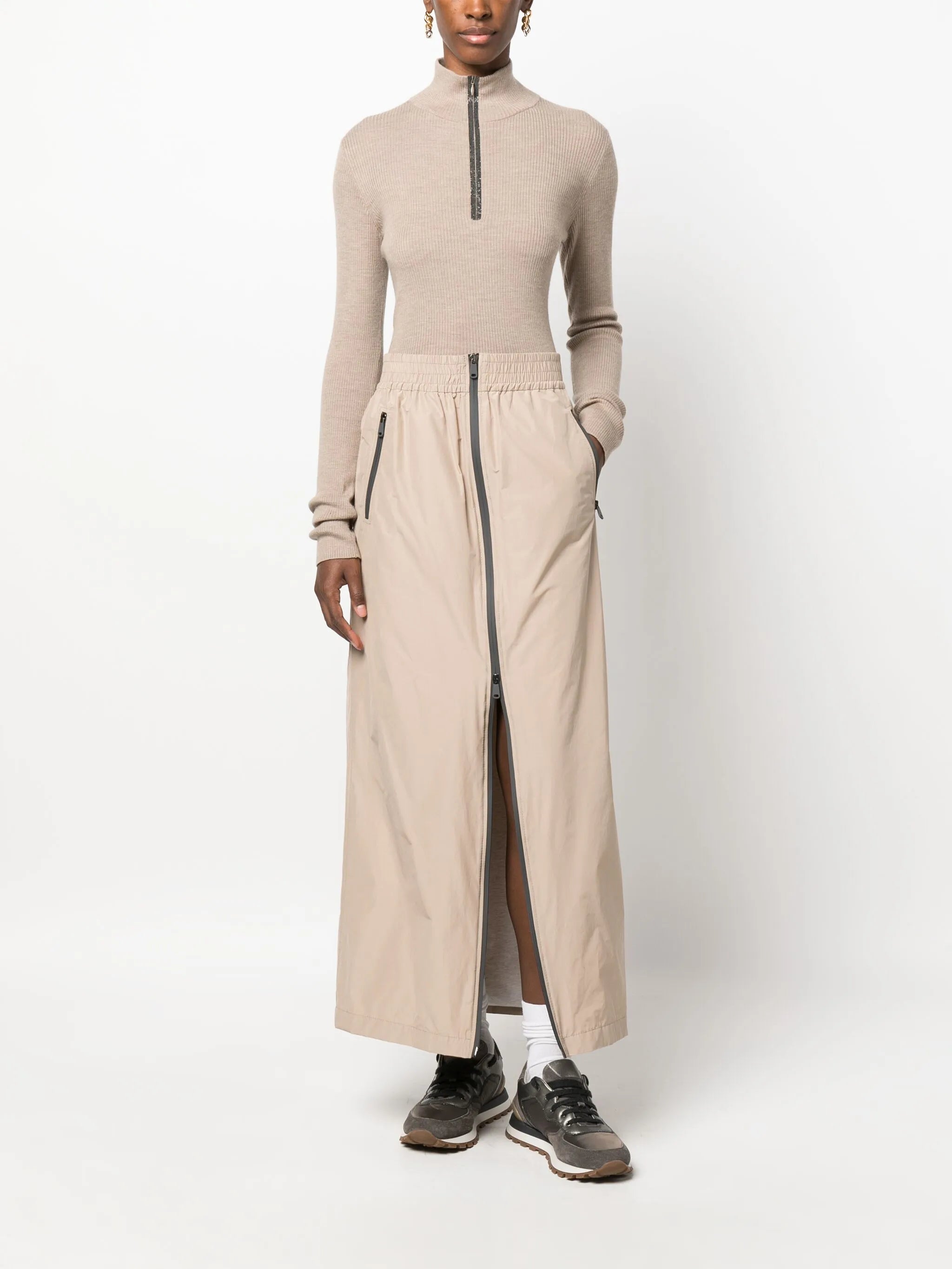 two-way zip-up maxi skirt