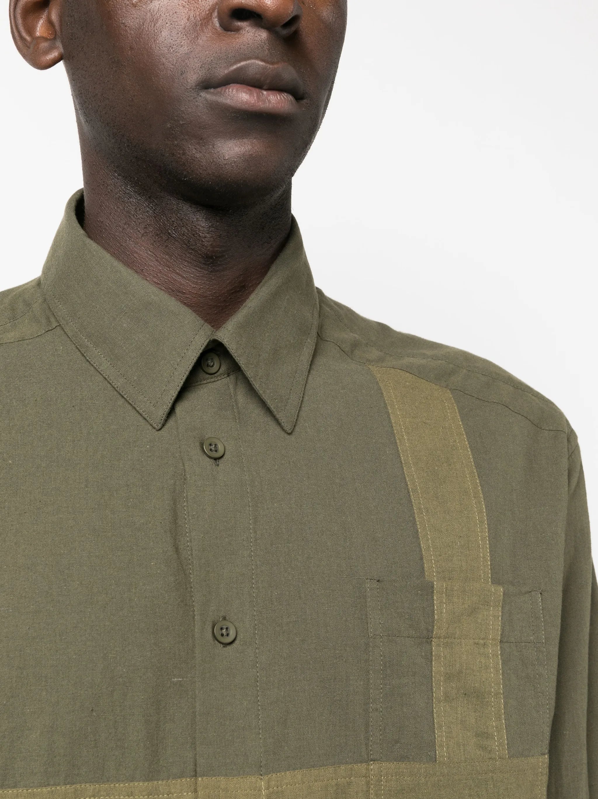 geometric-panelled cotton shirt