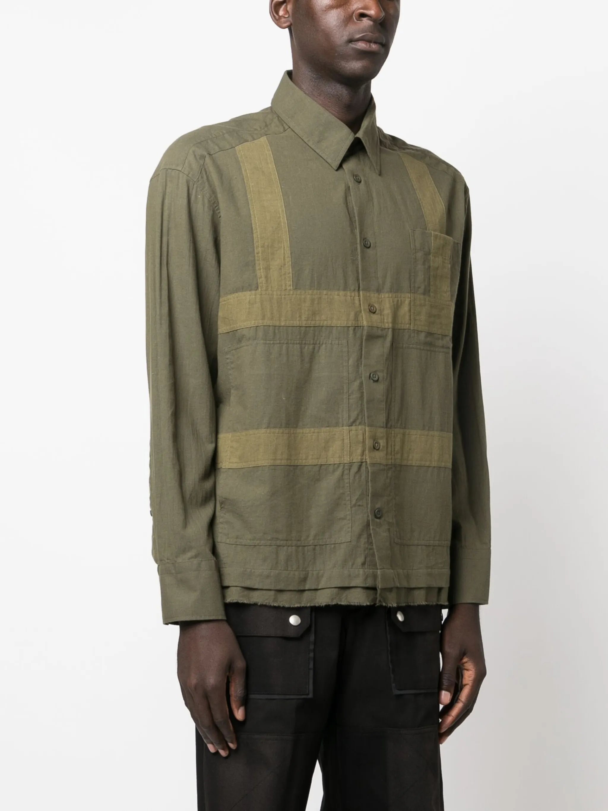 geometric-panelled cotton shirt