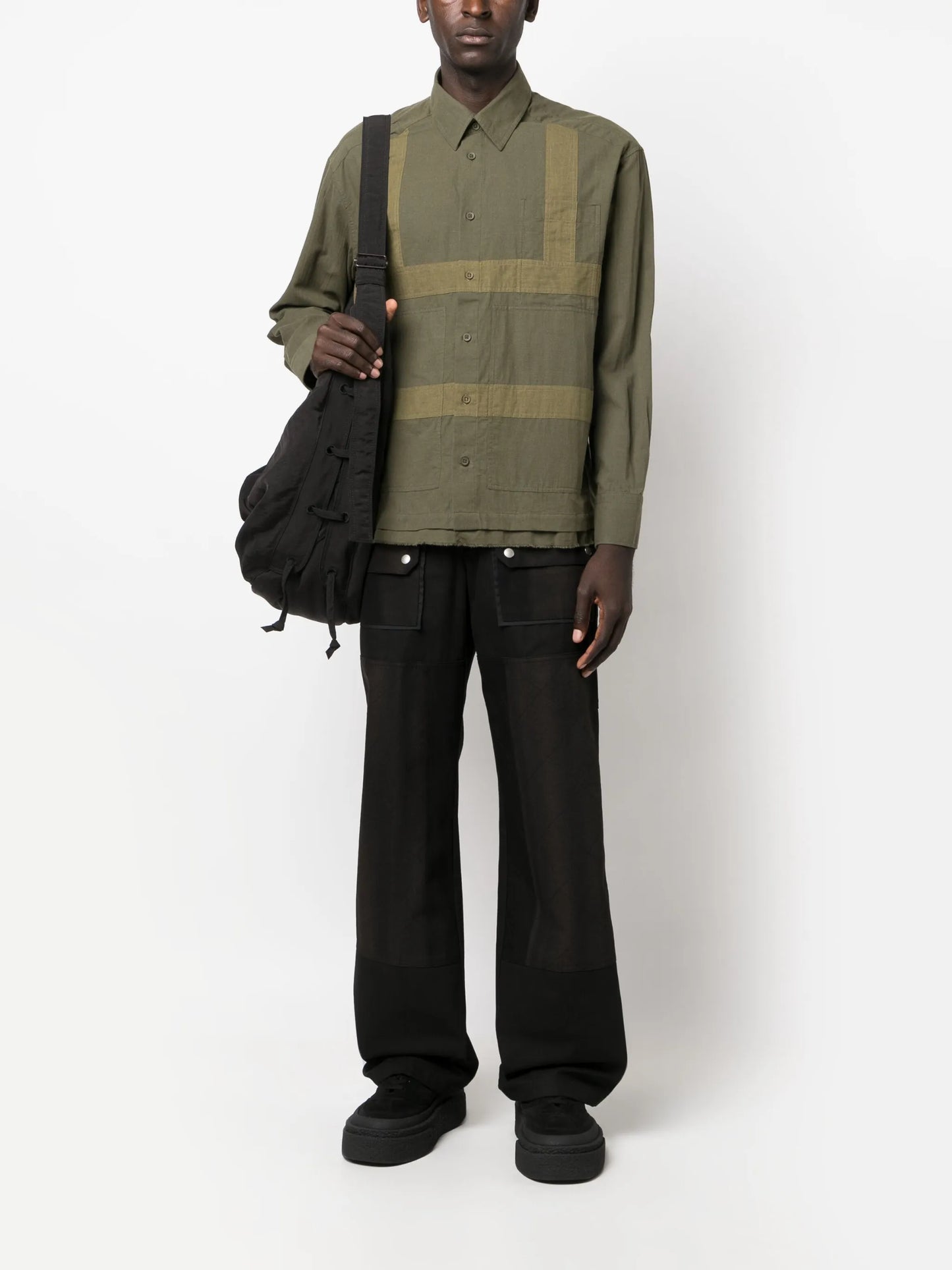 geometric-panelled cotton shirt