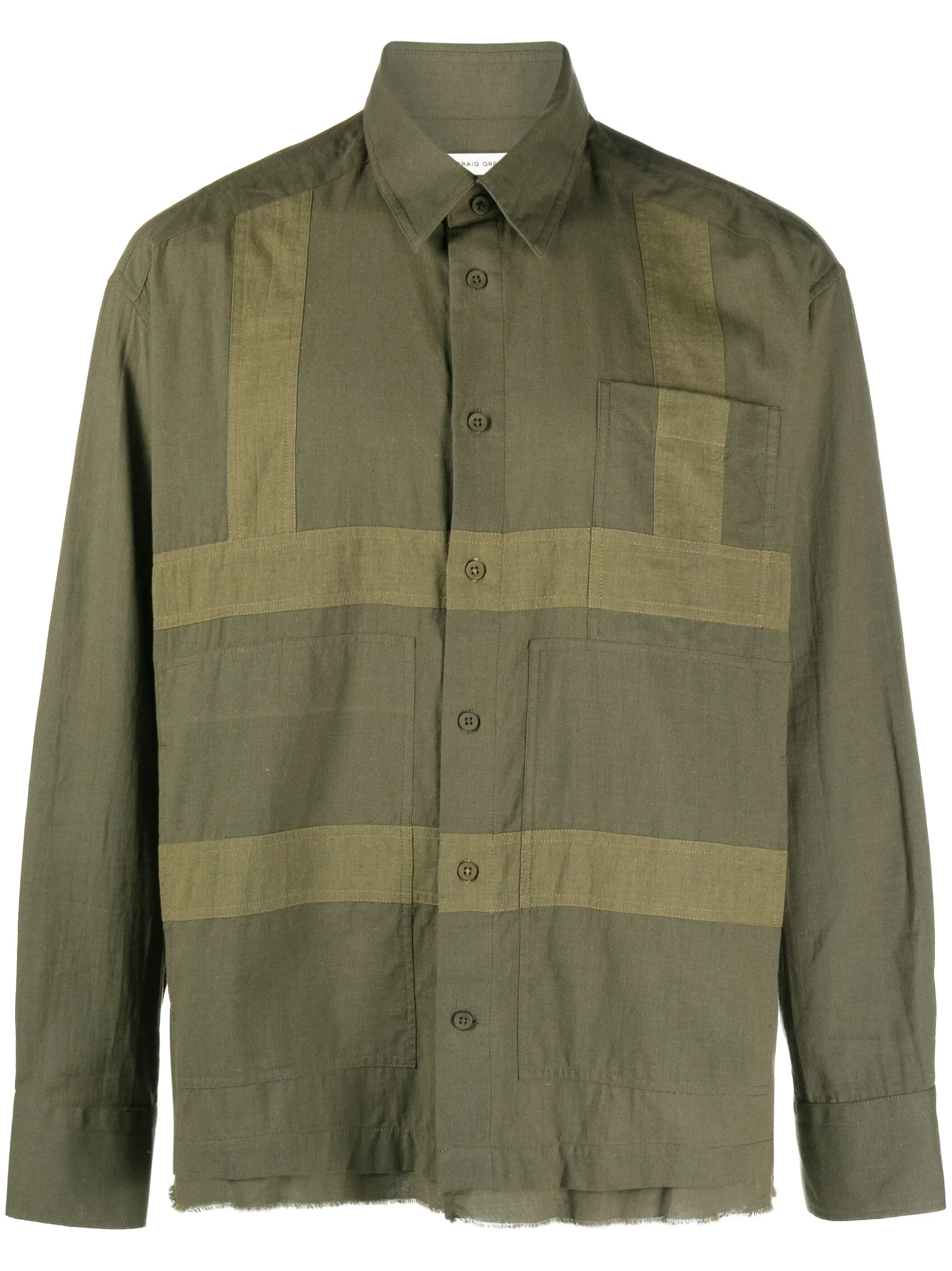 geometric-panelled cotton shirt