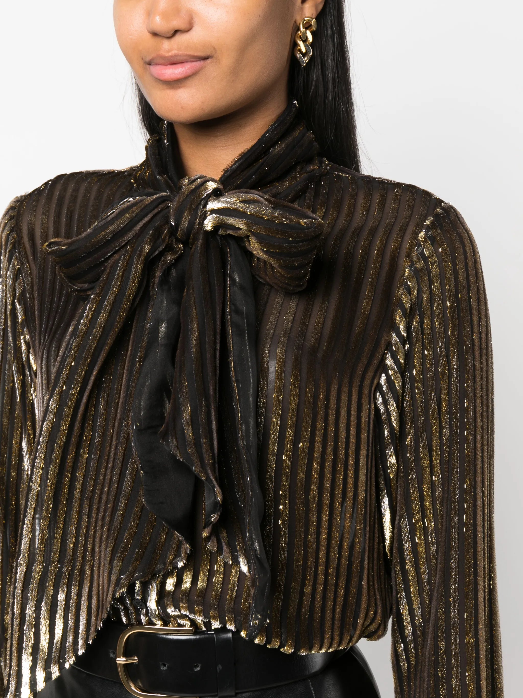 pussy-bow striped blouse