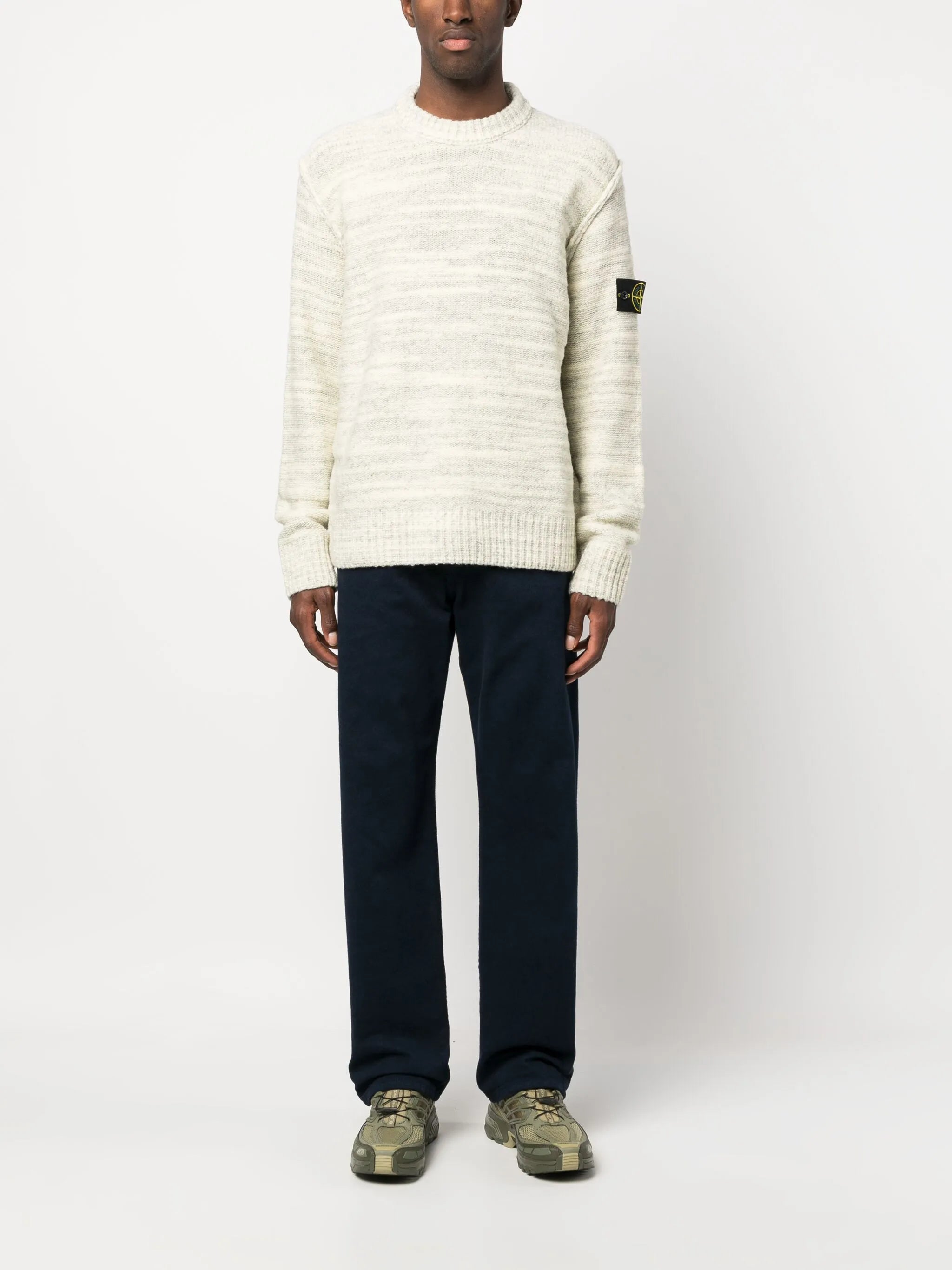 Compass-motif slub jumper
