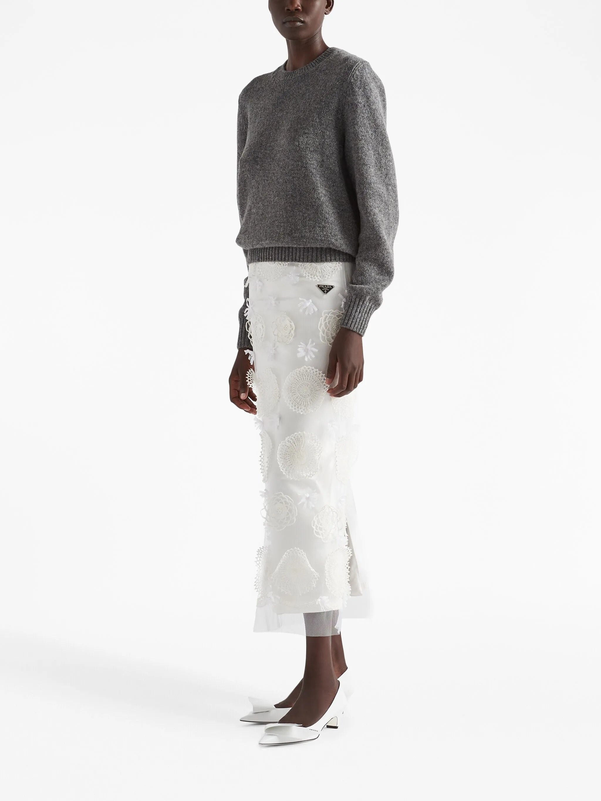 embroidered duchesse maxi-skirt