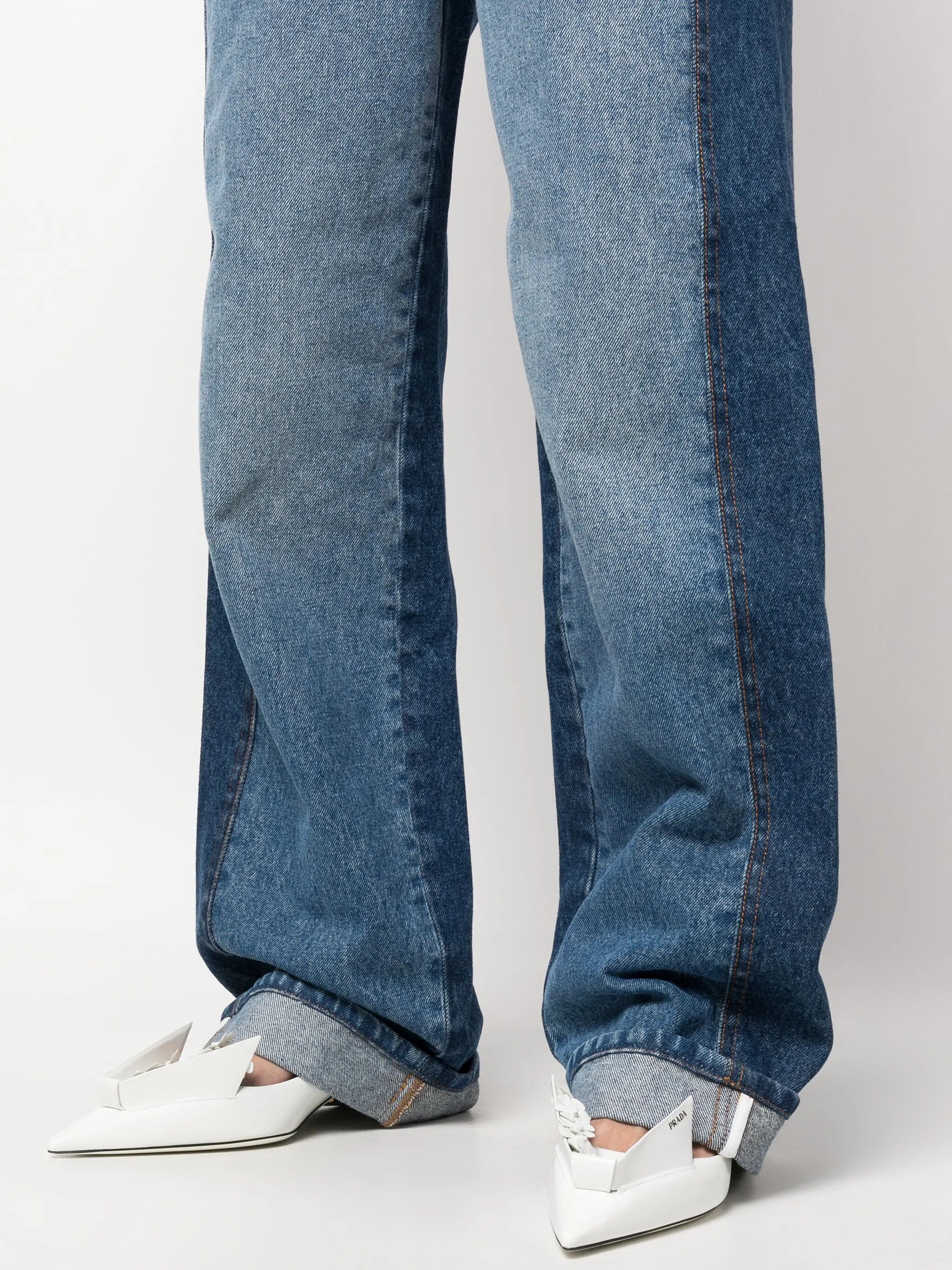 Deconstructed wide-leg jeans
