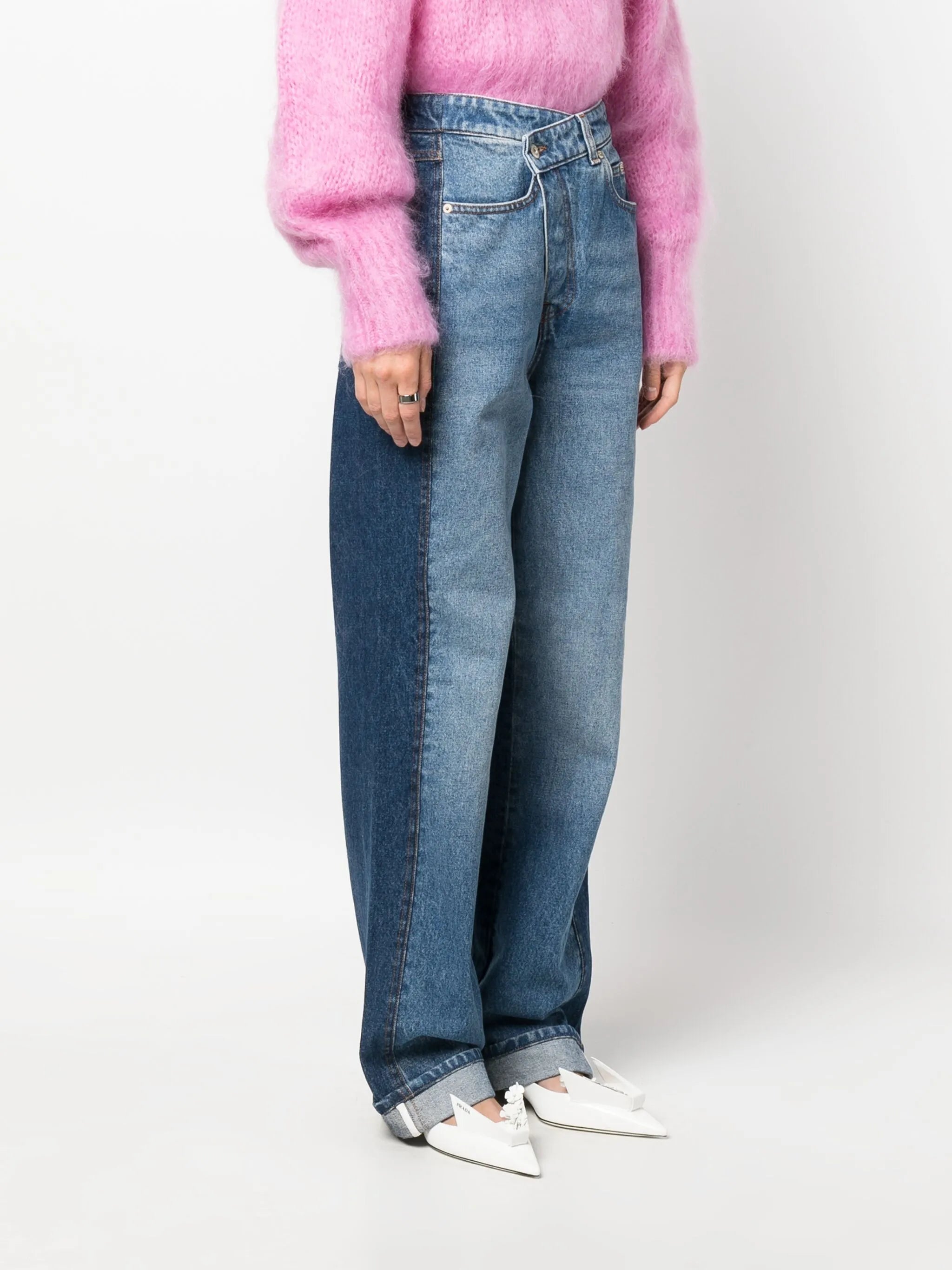 Deconstructed wide-leg jeans