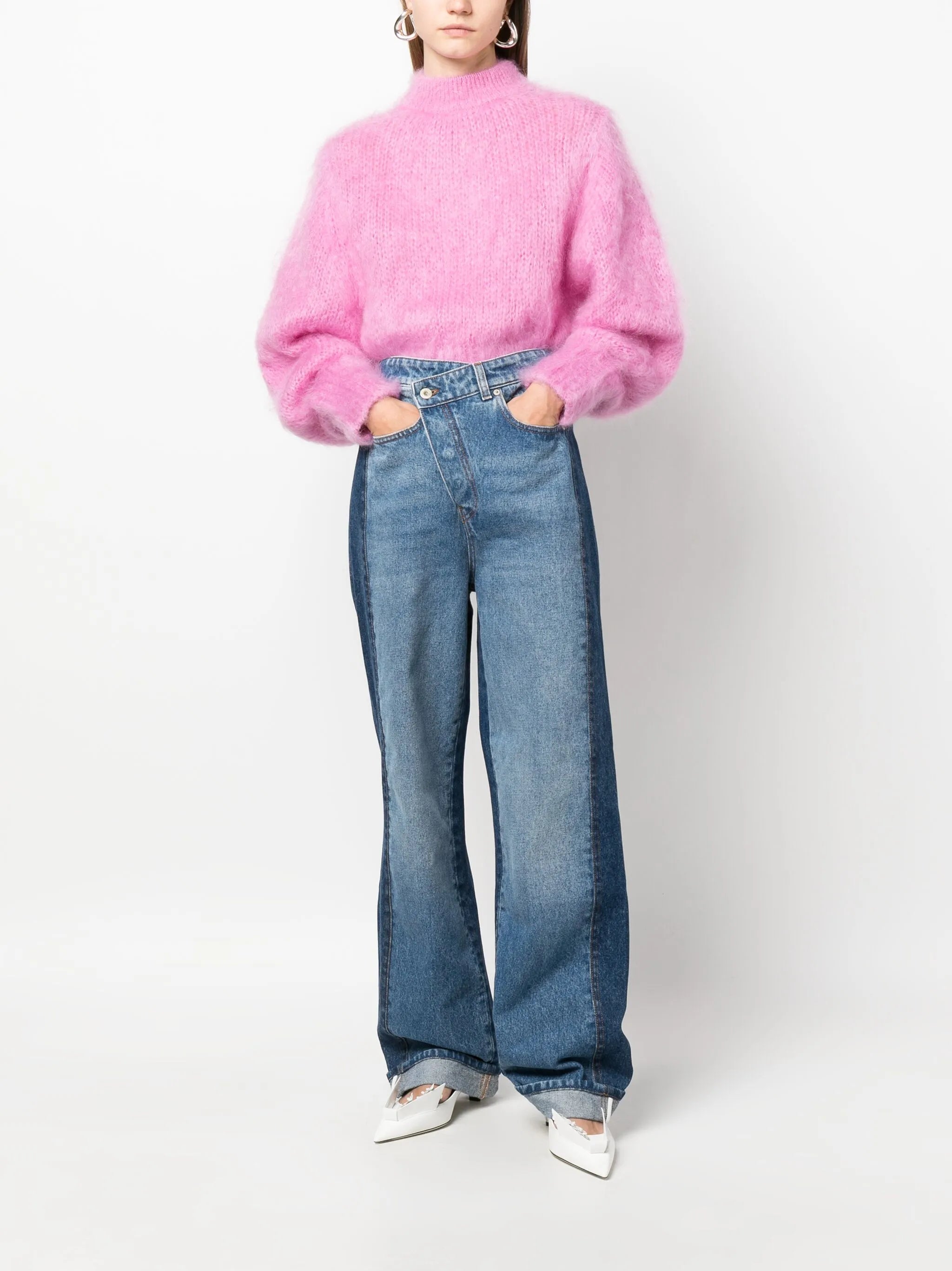 Deconstructed wide-leg jeans