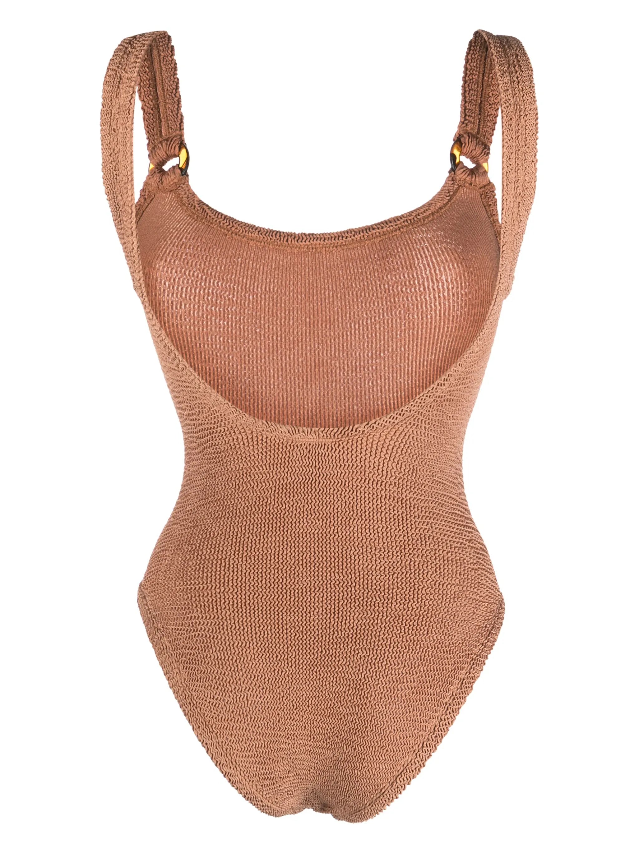 Domino scoop-neck crinkled swimsuit