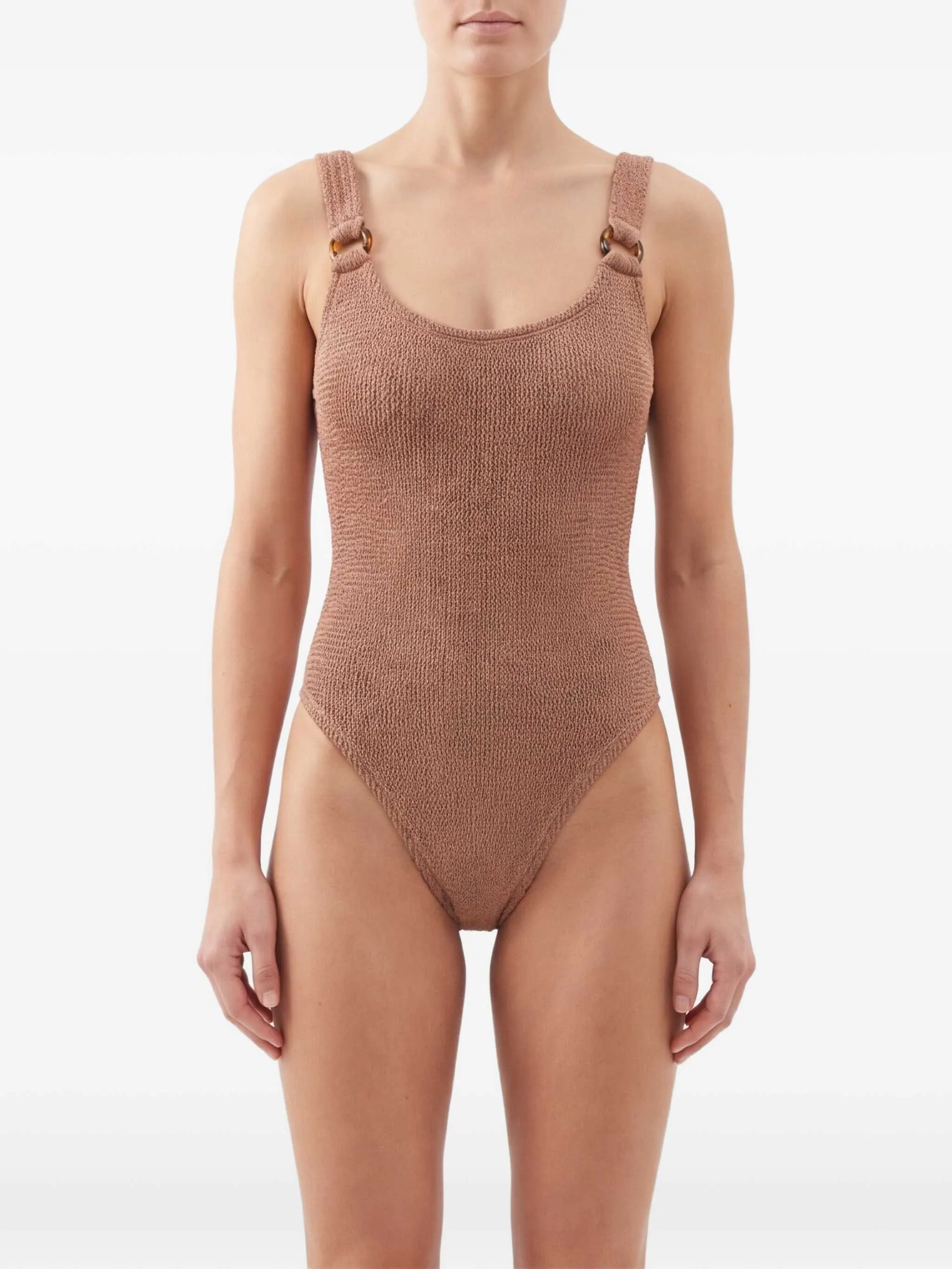 Domino scoop-neck crinkled swimsuit