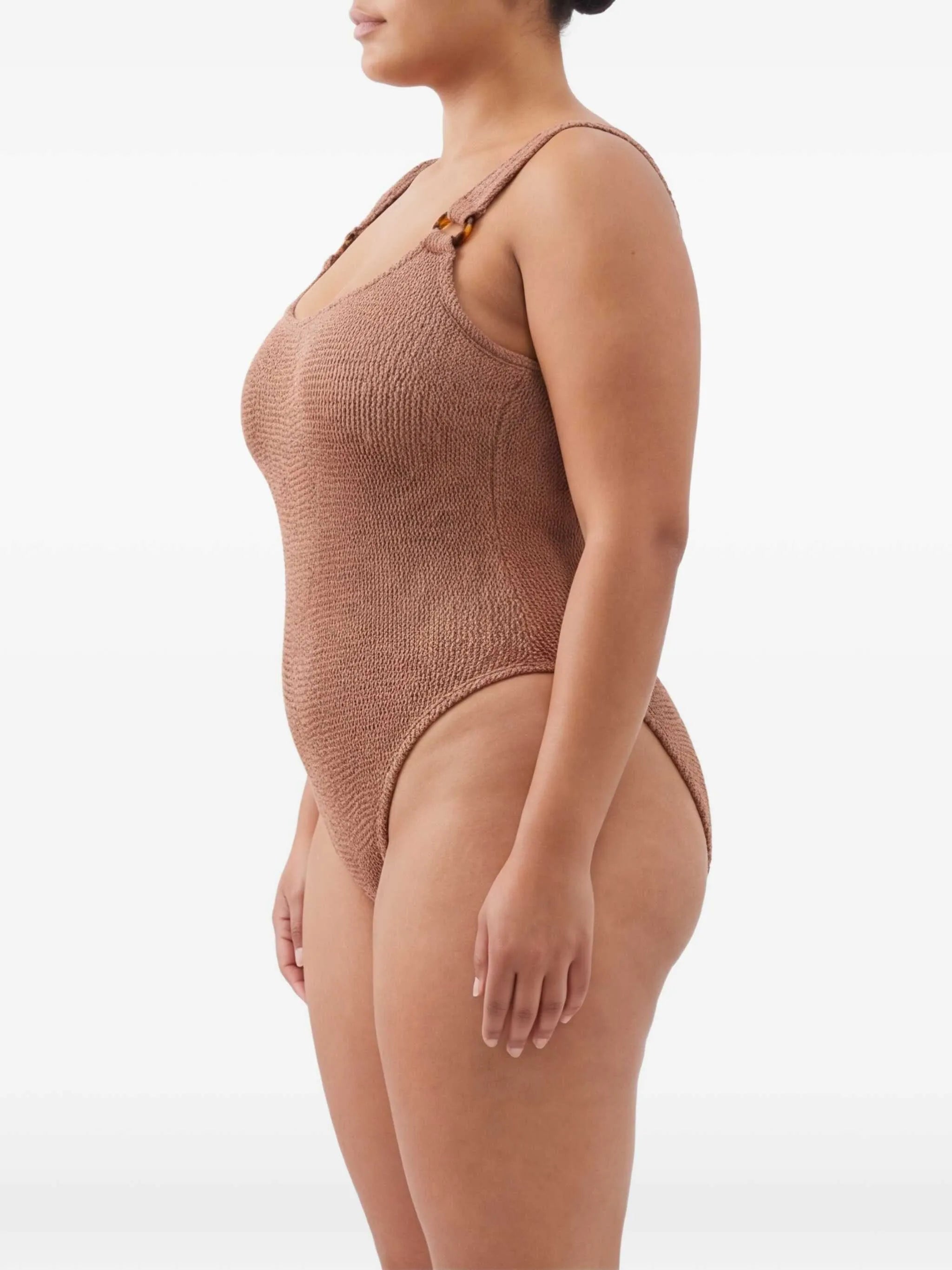 Domino scoop-neck crinkled swimsuit