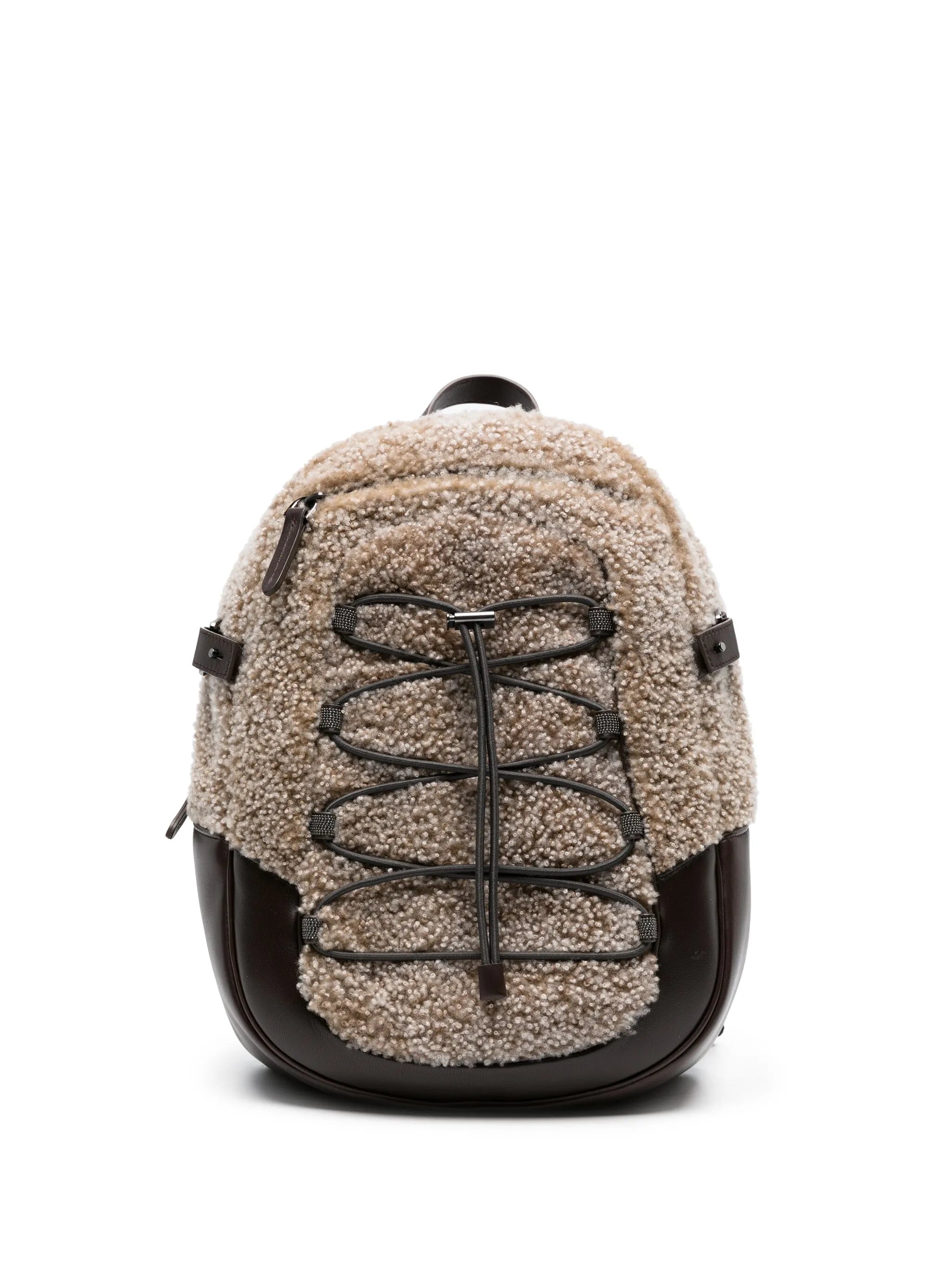 shearling-trim leather backpack