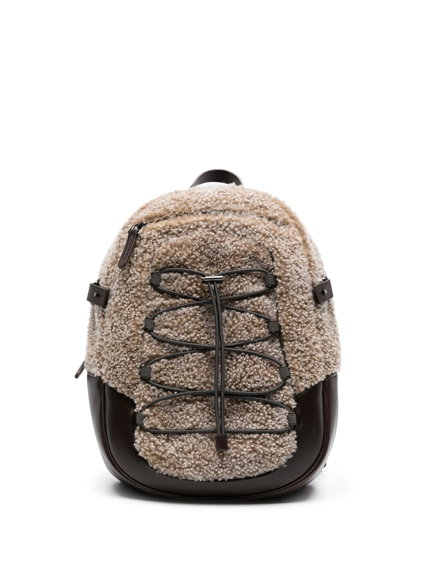 shearling-trim leather backpack