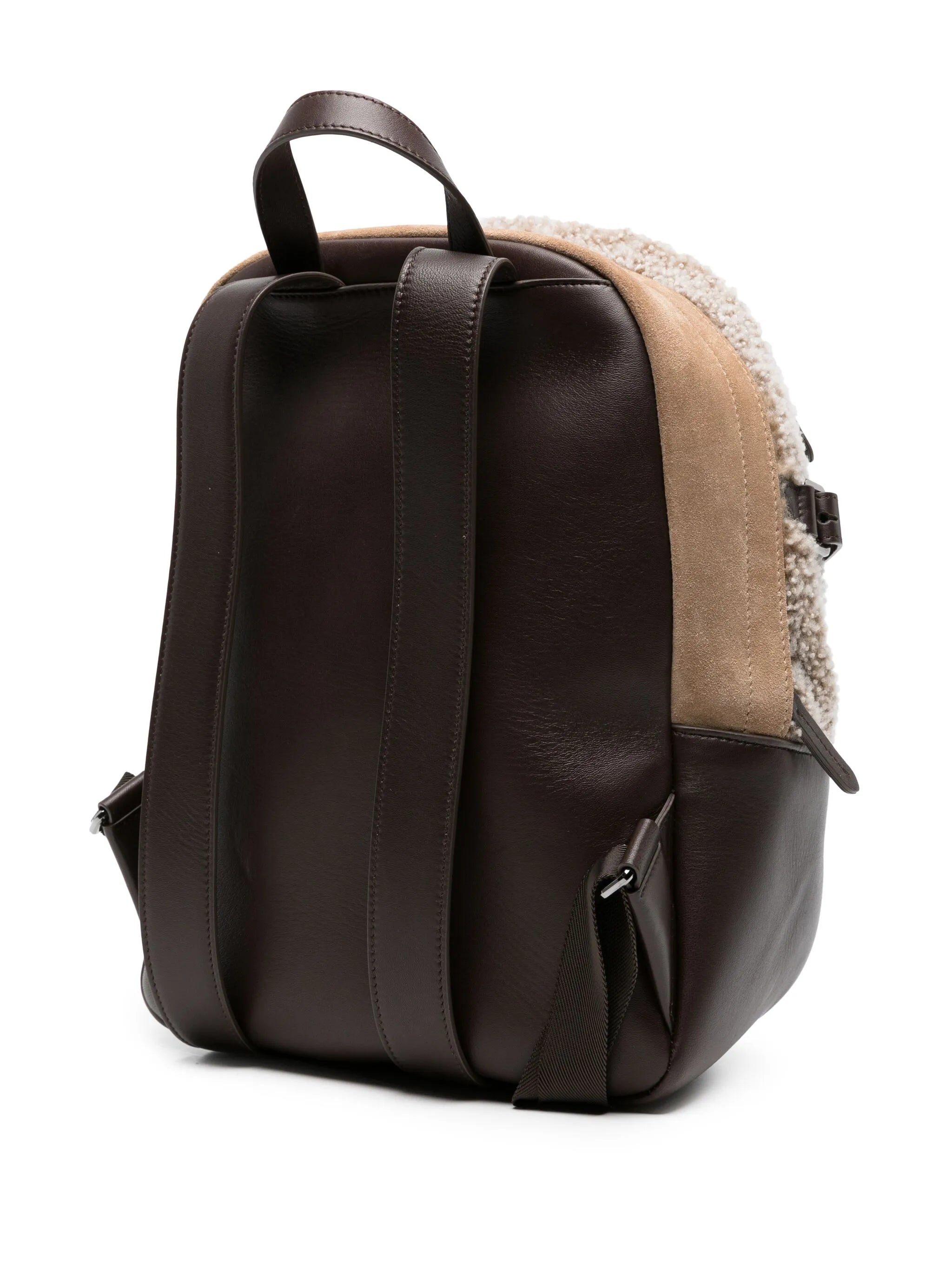 shearling-trim leather backpack