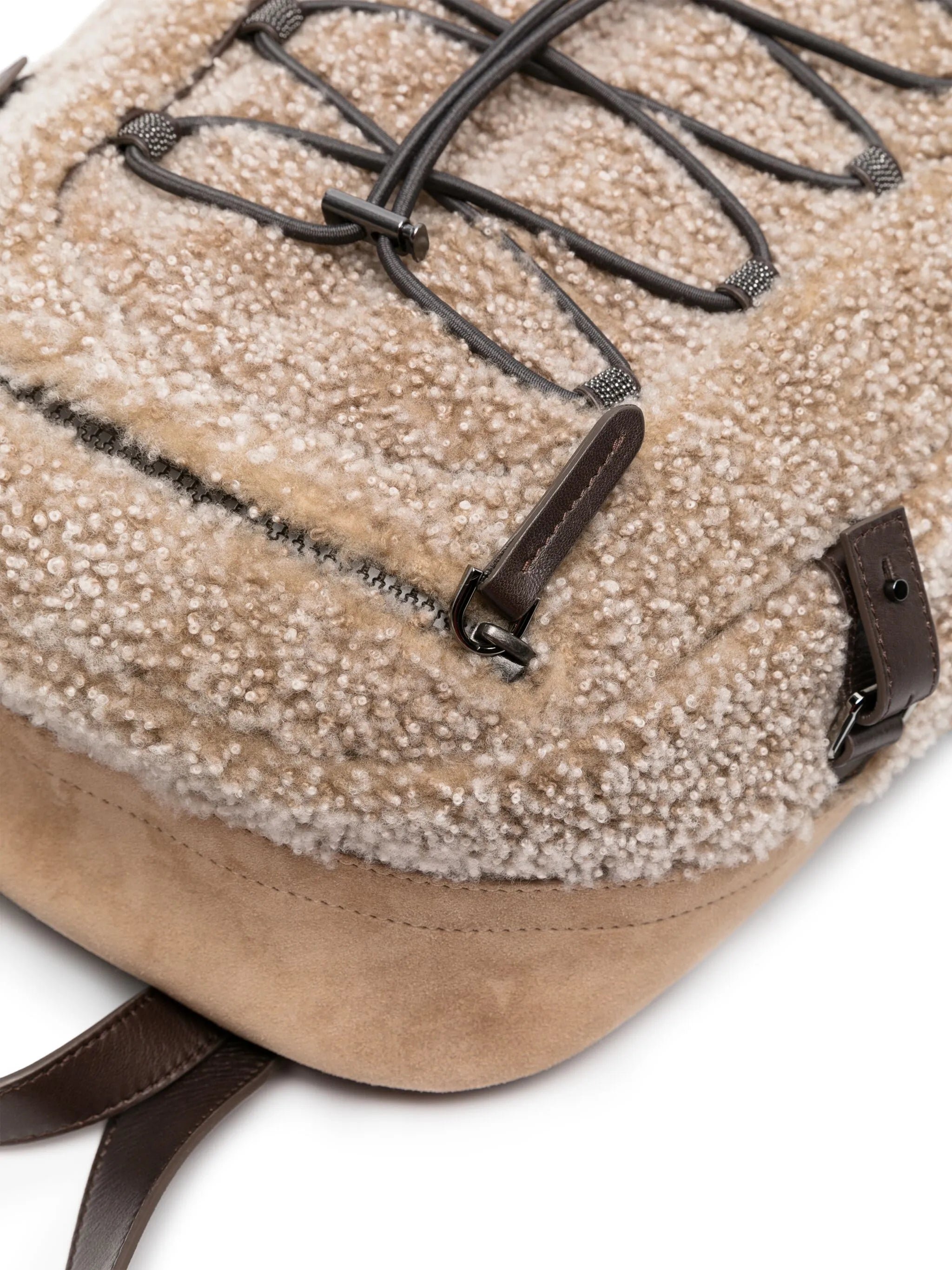 shearling-trim leather backpack