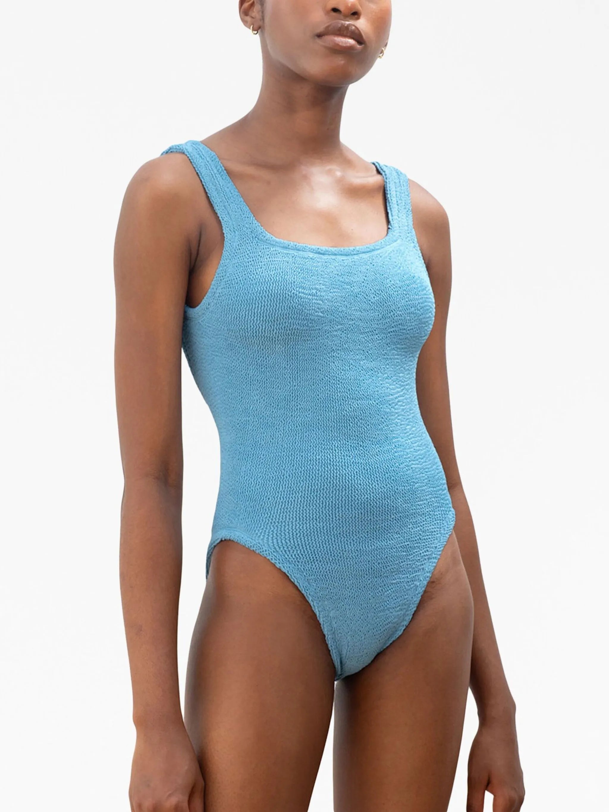 crinkle-effect square-neck swimsuit
