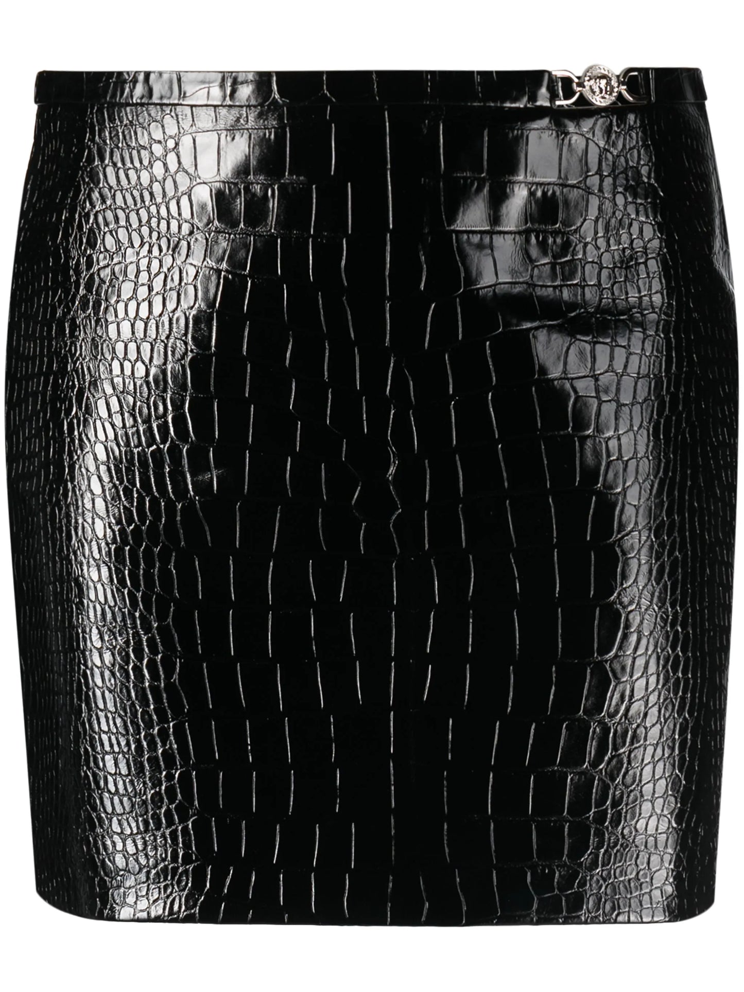 crocodile-effect leather miniskirt