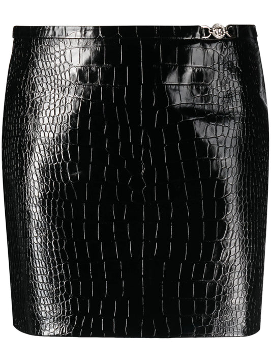 crocodile-effect leather miniskirt