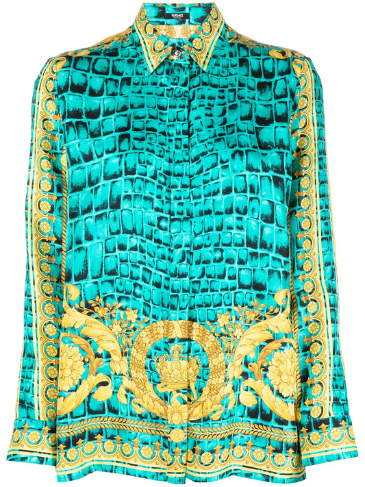 Baroccodile-print silk shirt