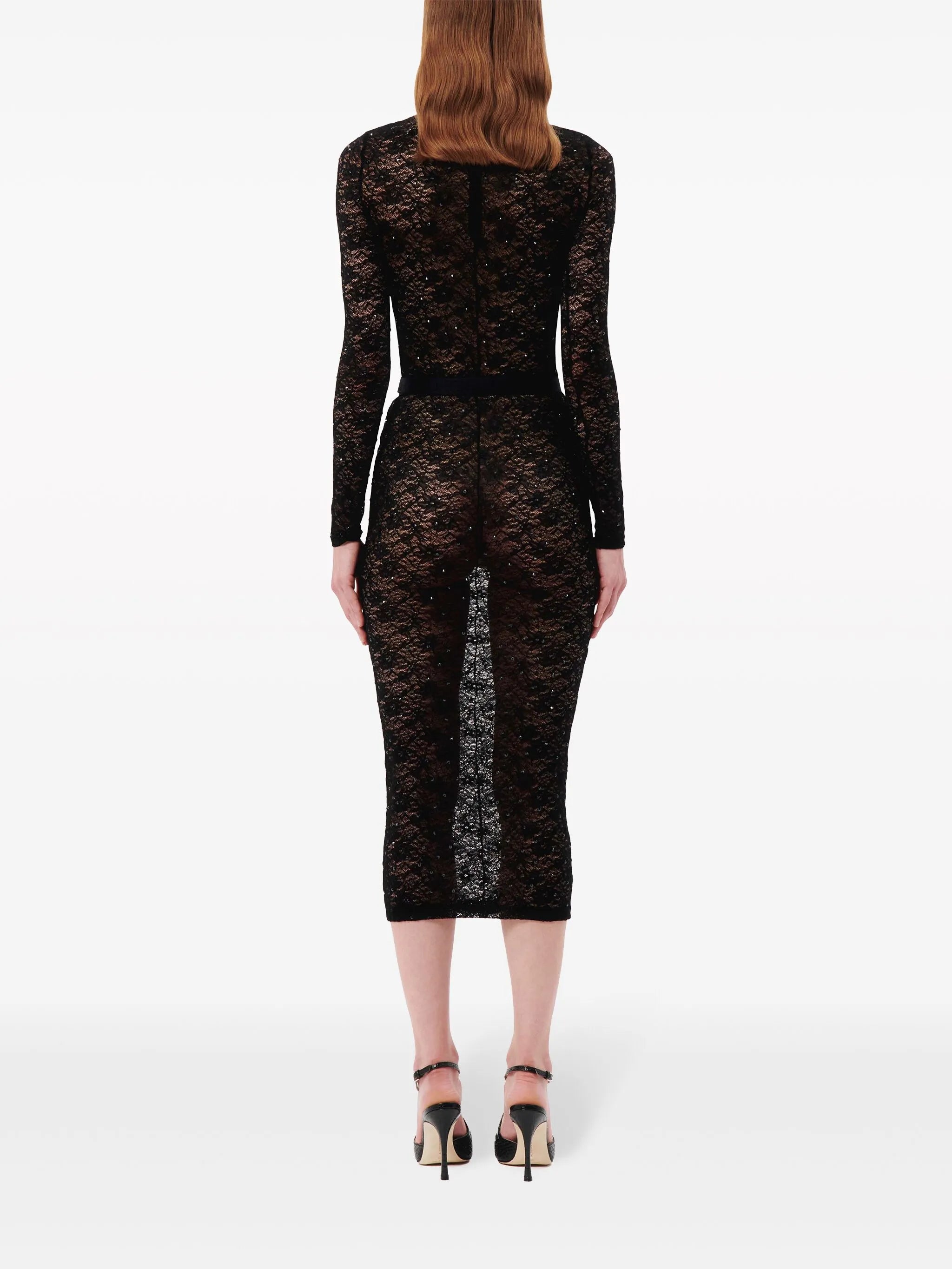 logo-appliqué lace crop top