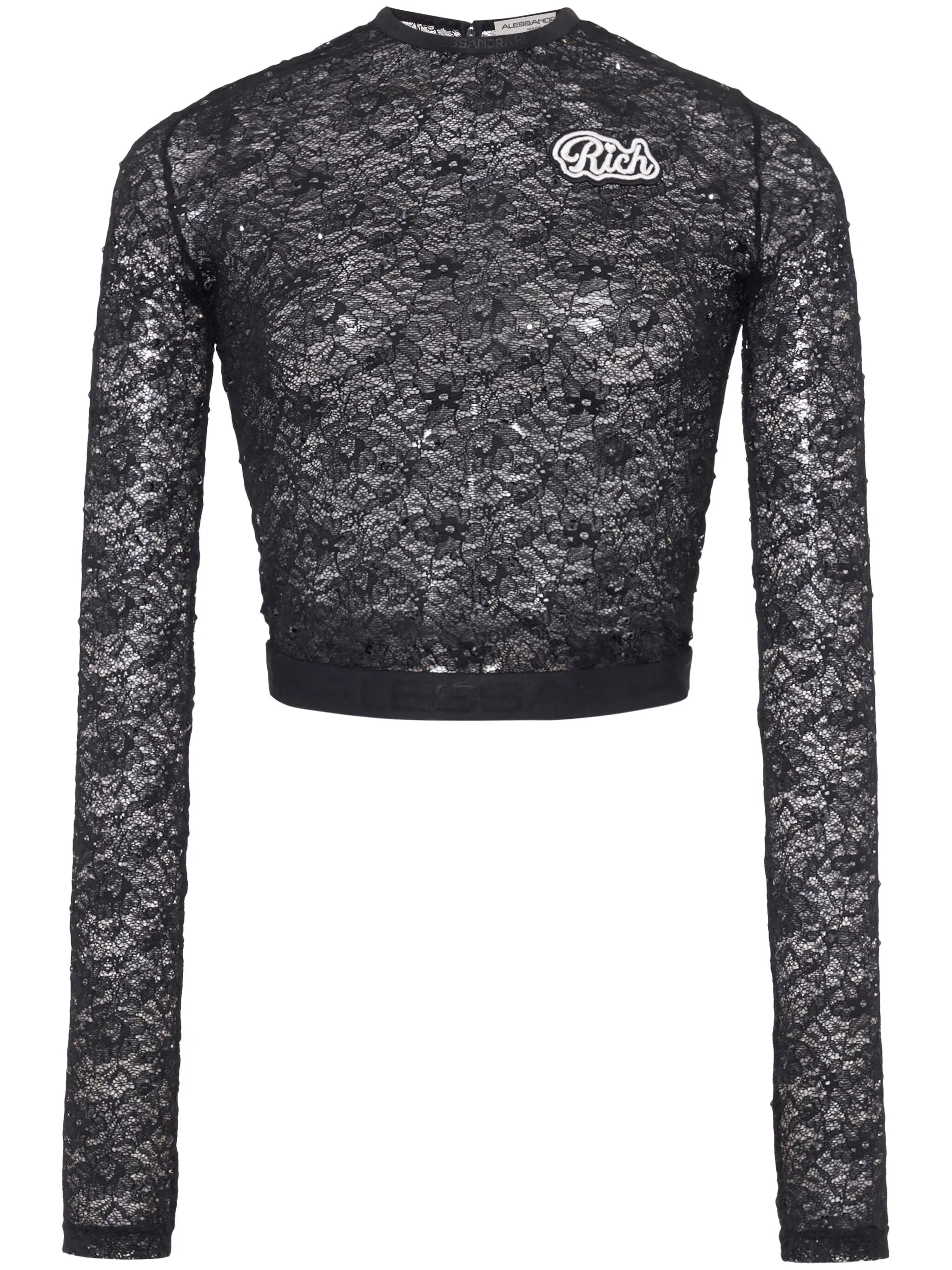 logo-appliqué lace crop top