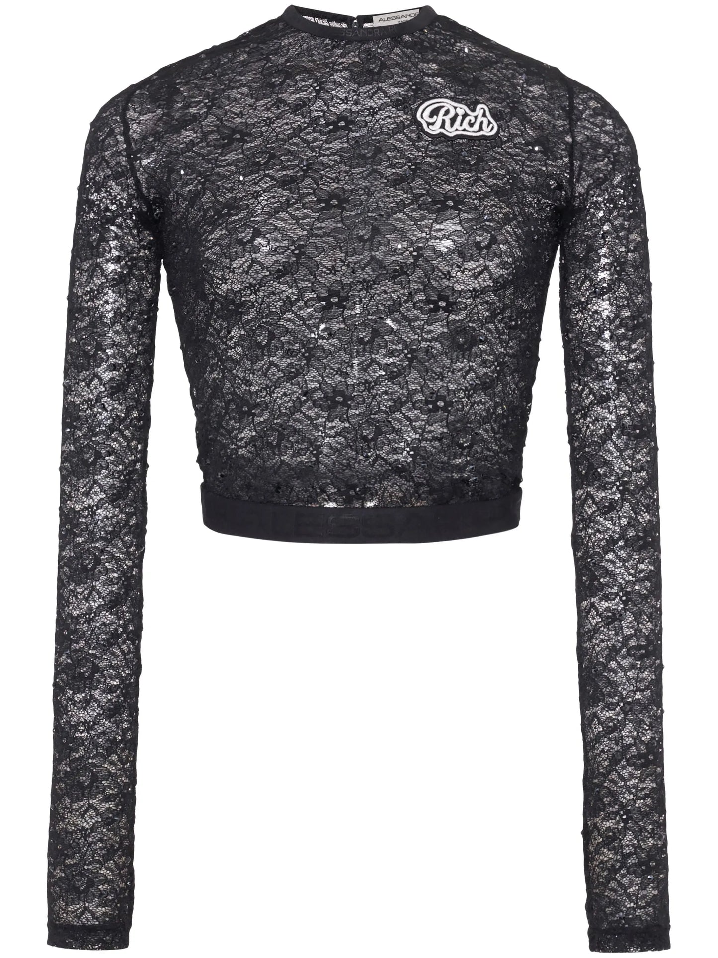 logo-appliqué lace crop top