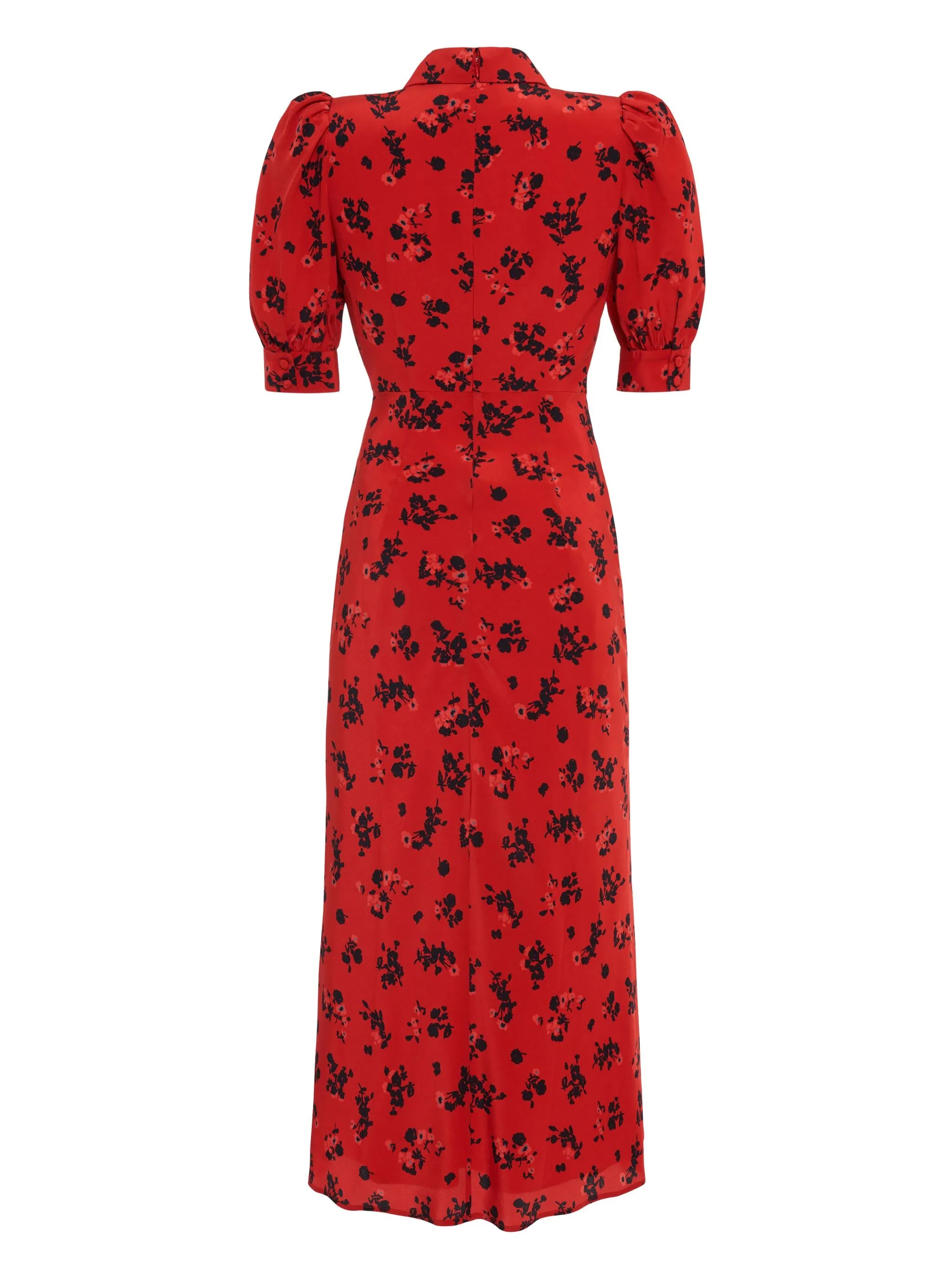 rose-print flared silk dress