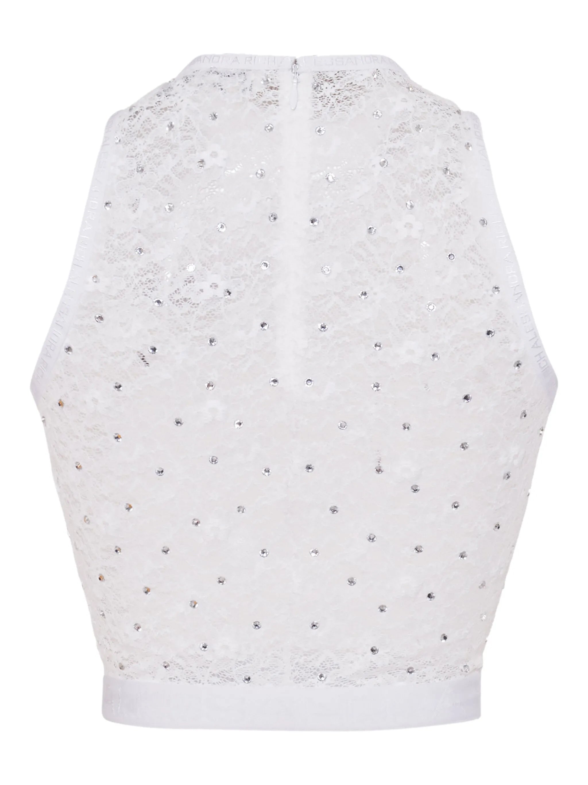 logo-appliqué lace crop top
